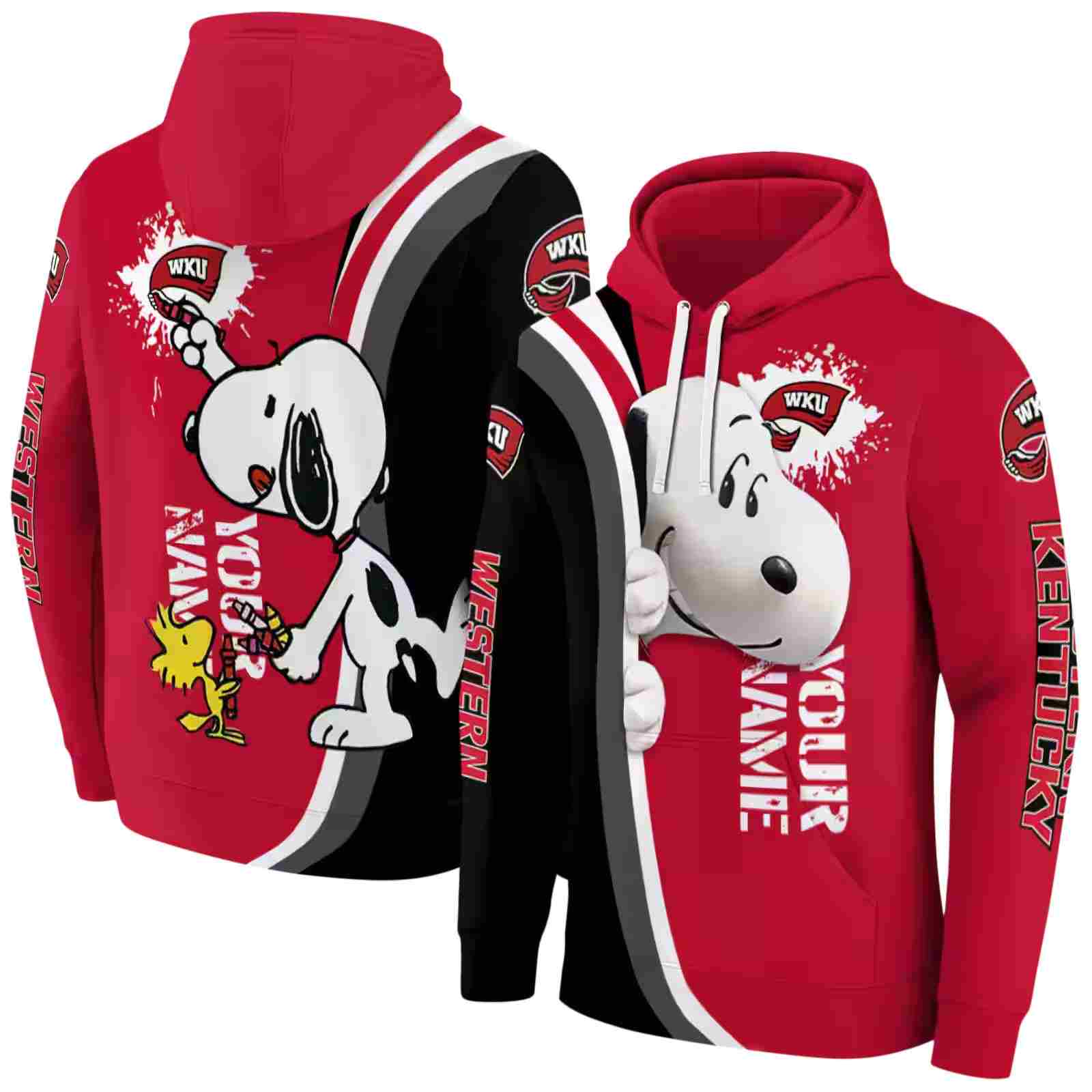 personalized western kentucky hilltoppers peeking snoopy red hoodie fashion forward