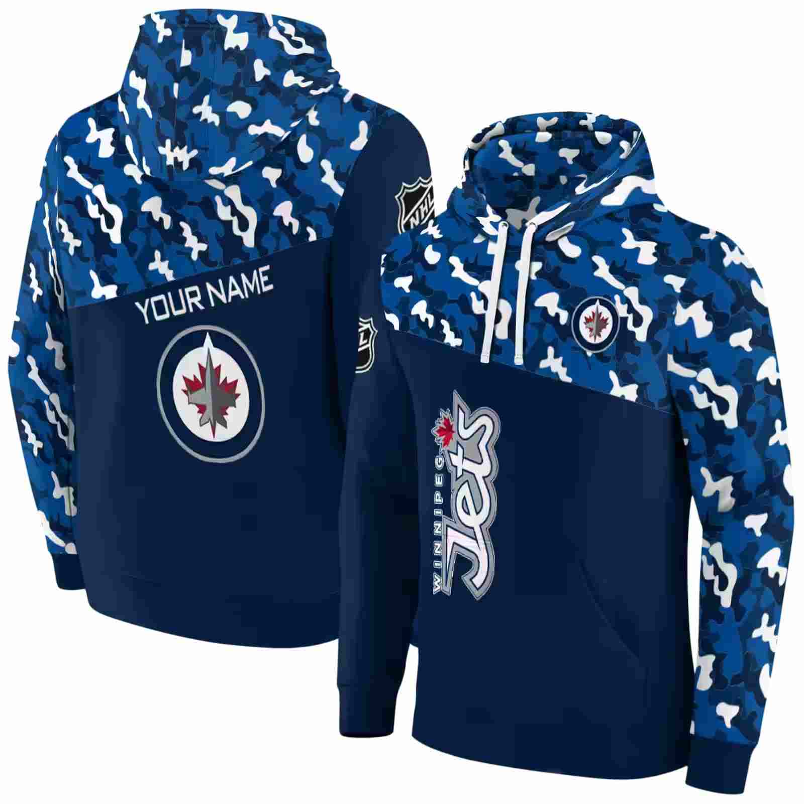 personalized winnipeg jets camo pattern blue hoodie fashion forward