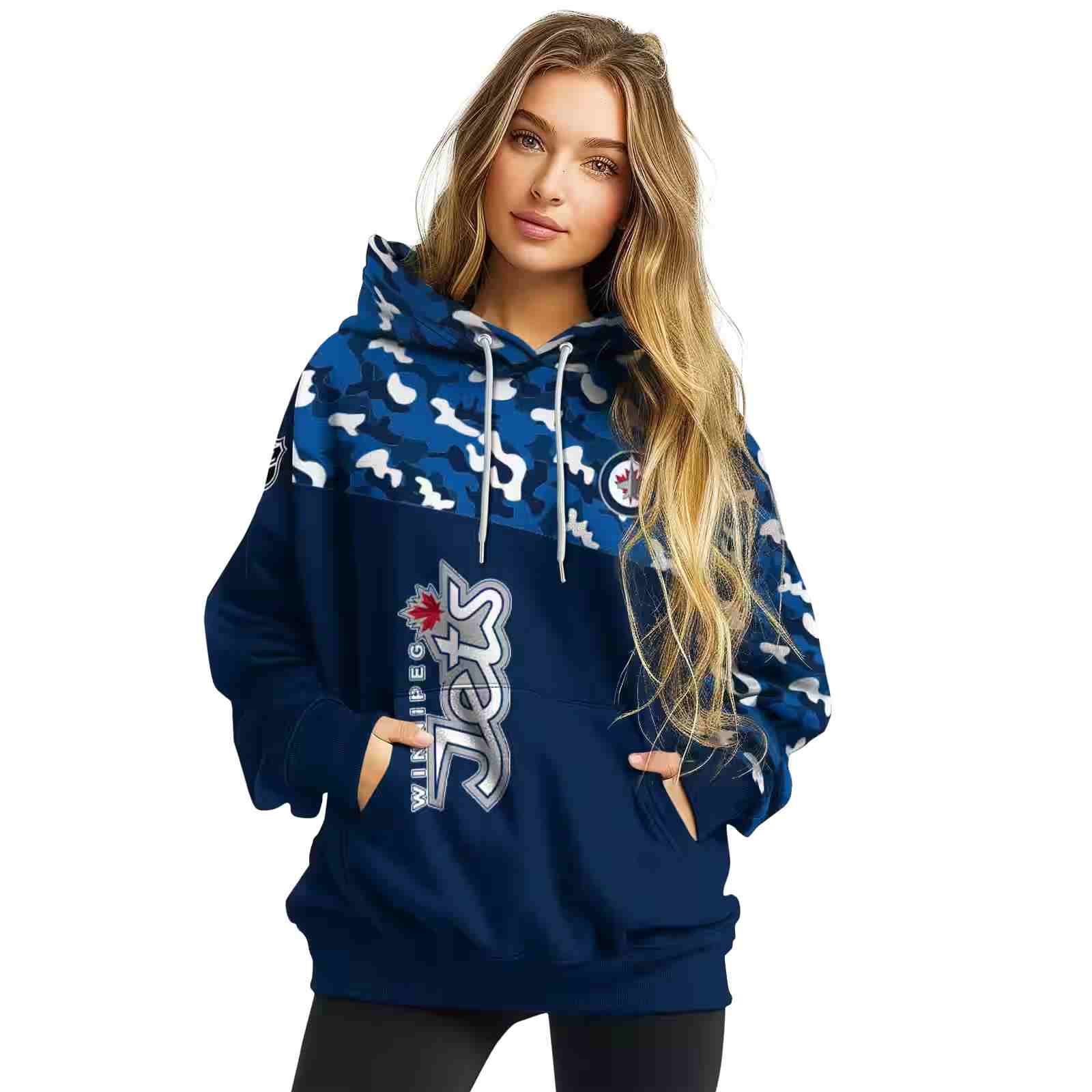 personalized winnipeg jets camo pattern blue hoodie high quality