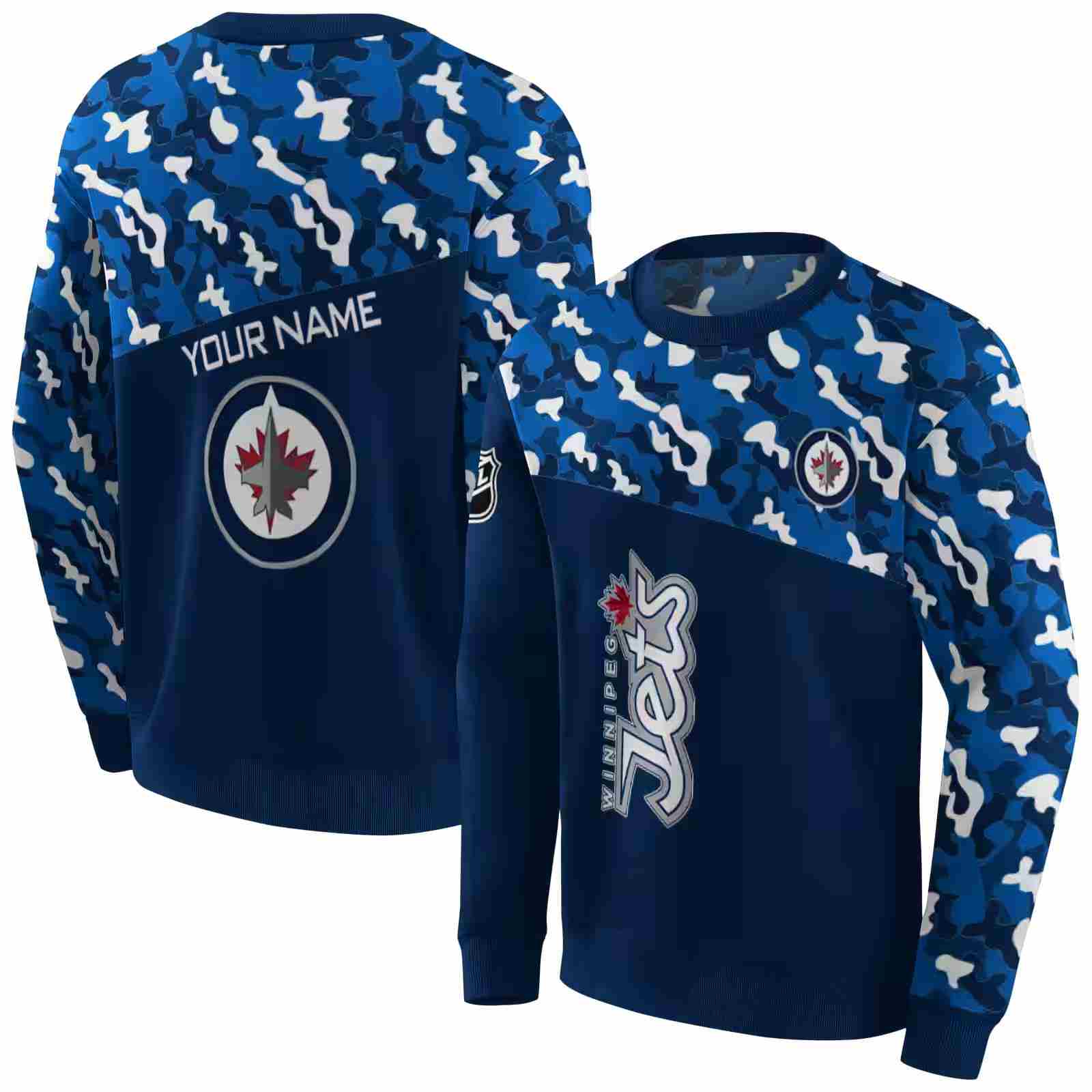 personalized winnipeg jets camo pattern blue hoodie premium grade