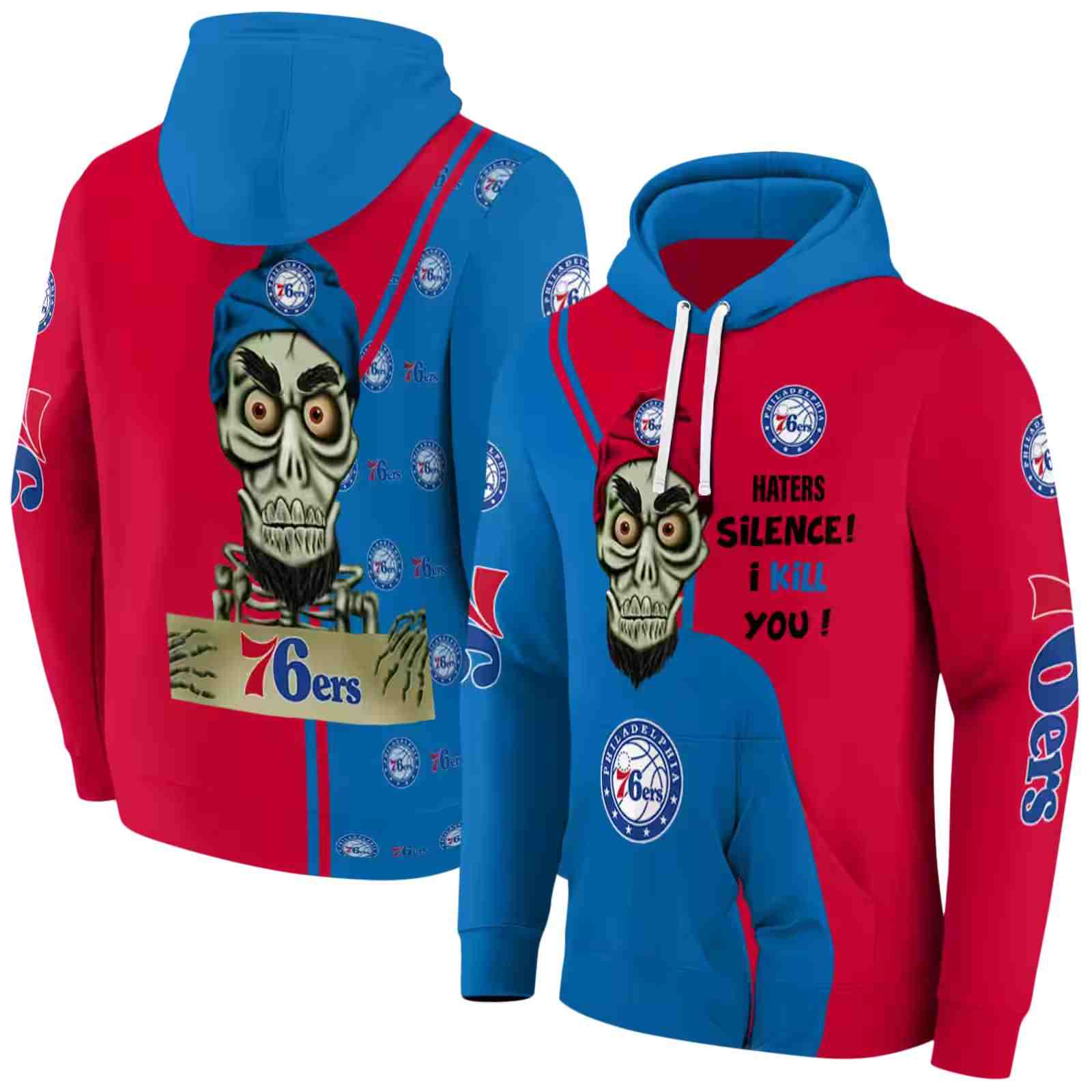 philadelphia 76ers achmed skull blue hoodie fashion forward