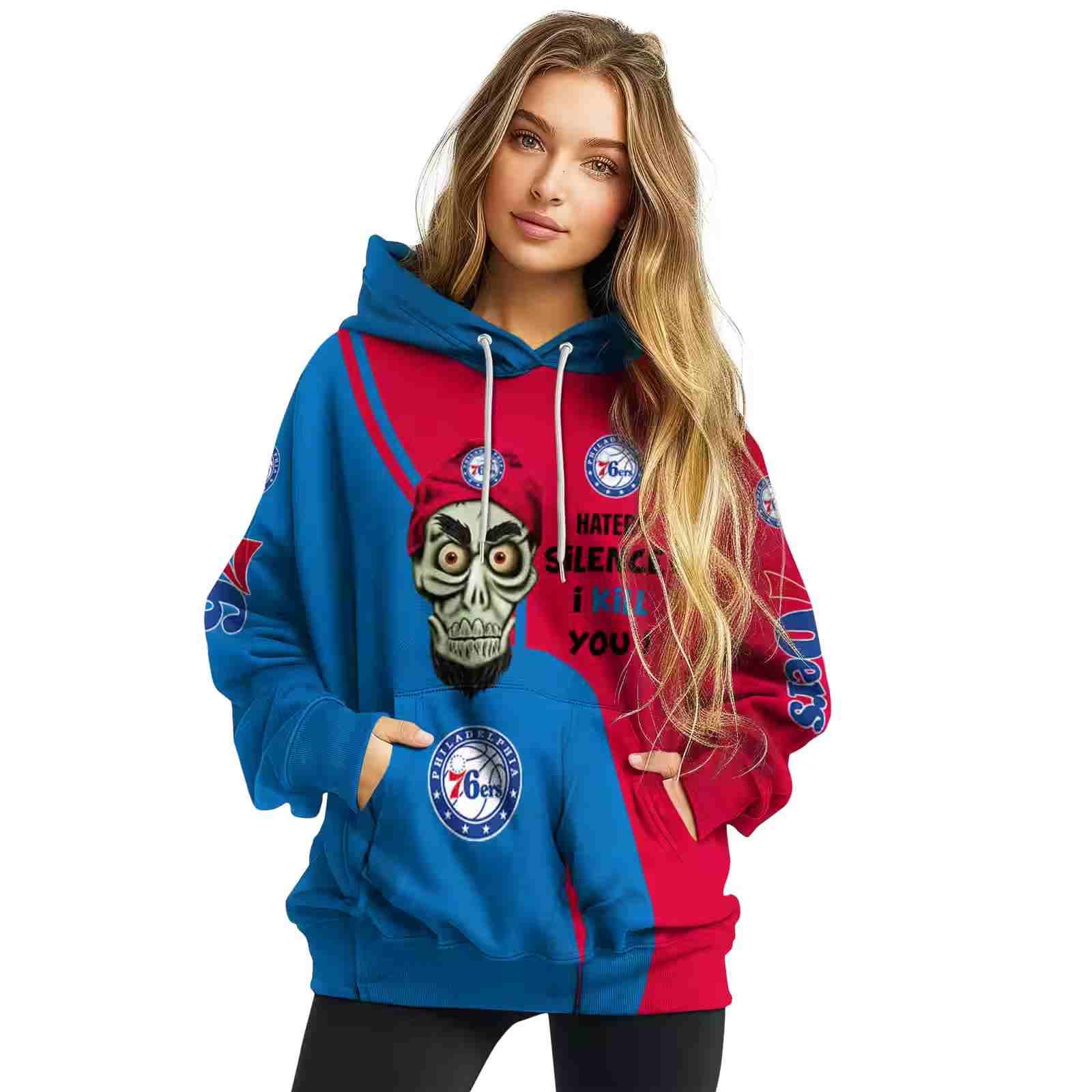 philadelphia 76ers achmed skull blue hoodie high quality