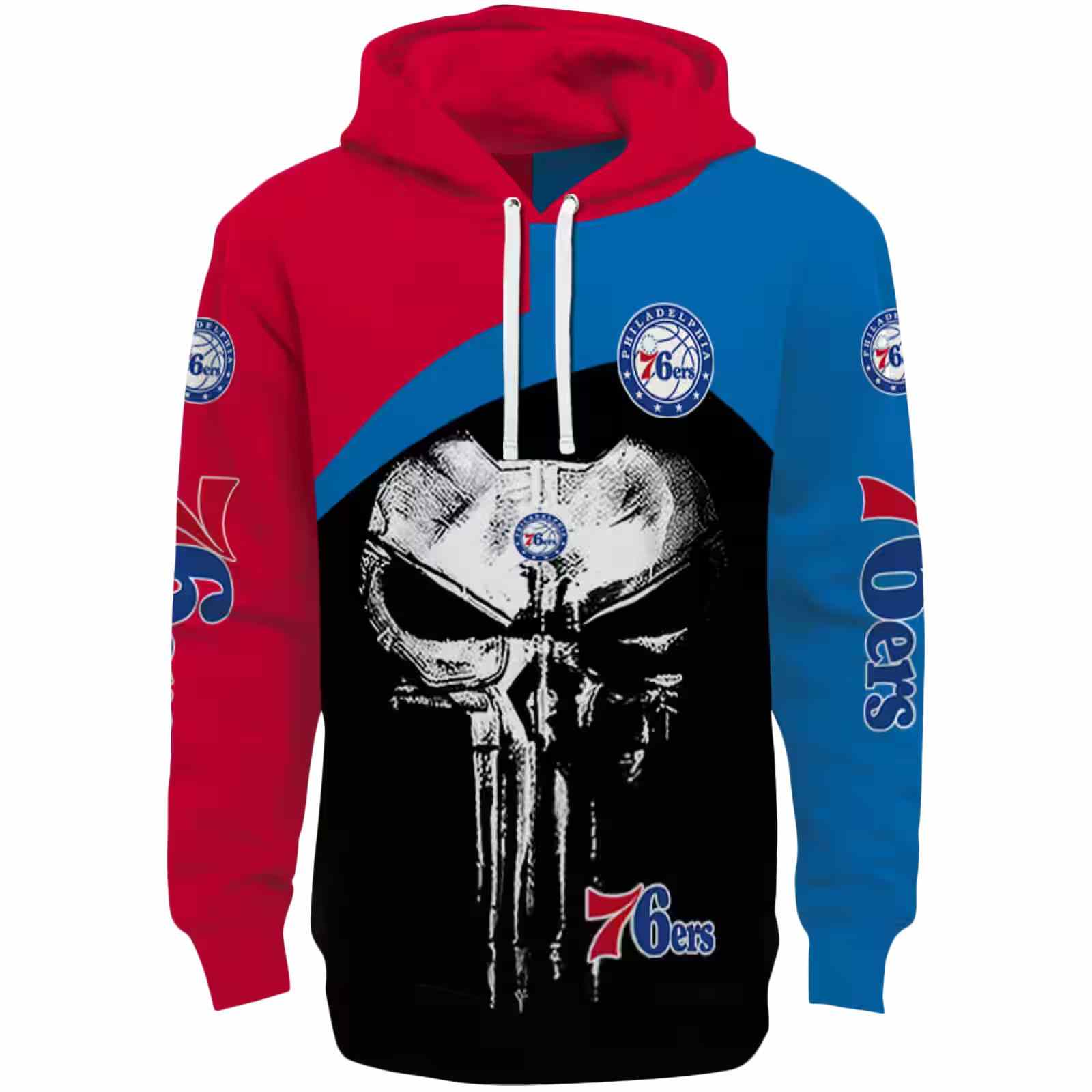 Philadelphia 76ers Skull Punisher Red Black Hoodie