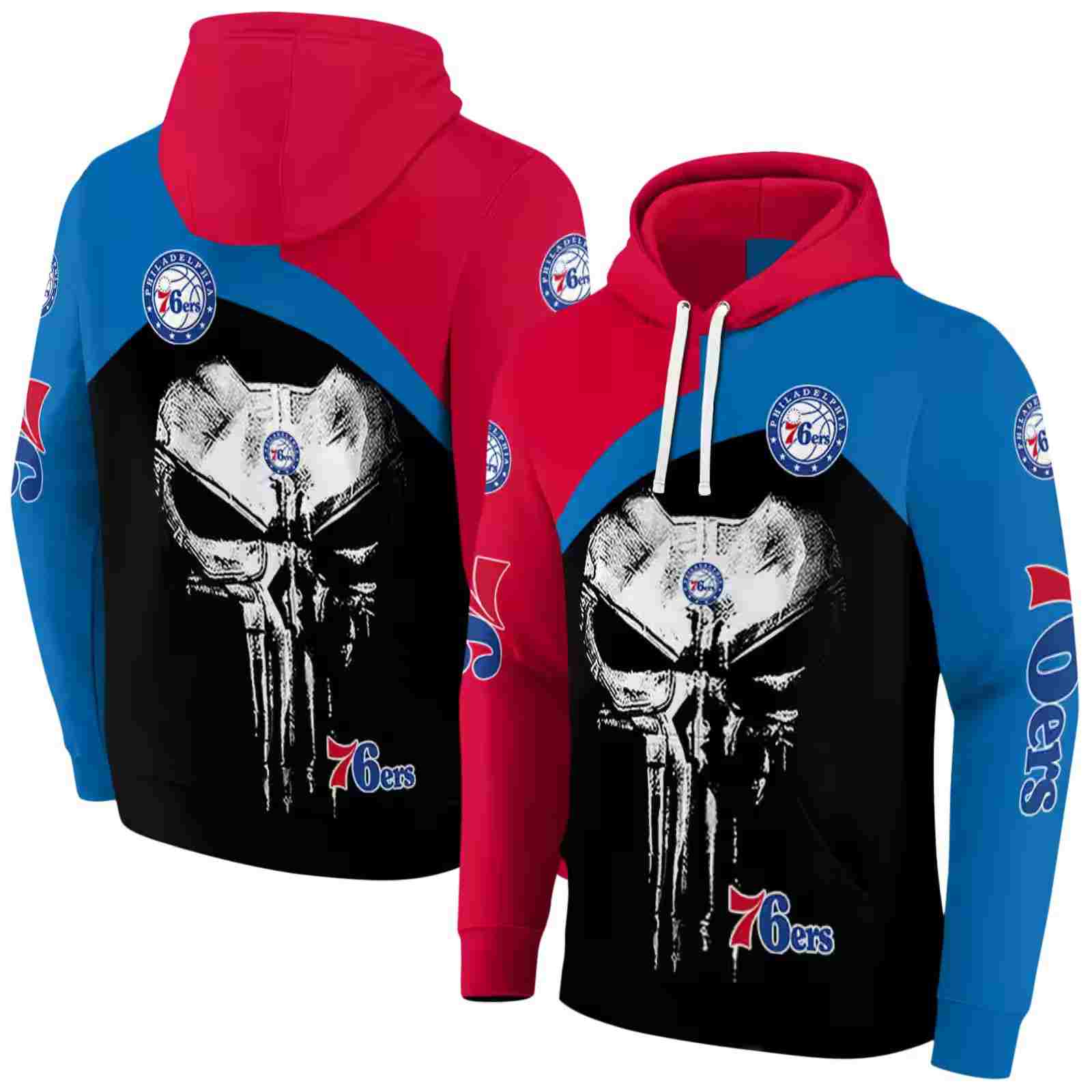 philadelphia 76ers skull punisher red black hoodie fashion forward