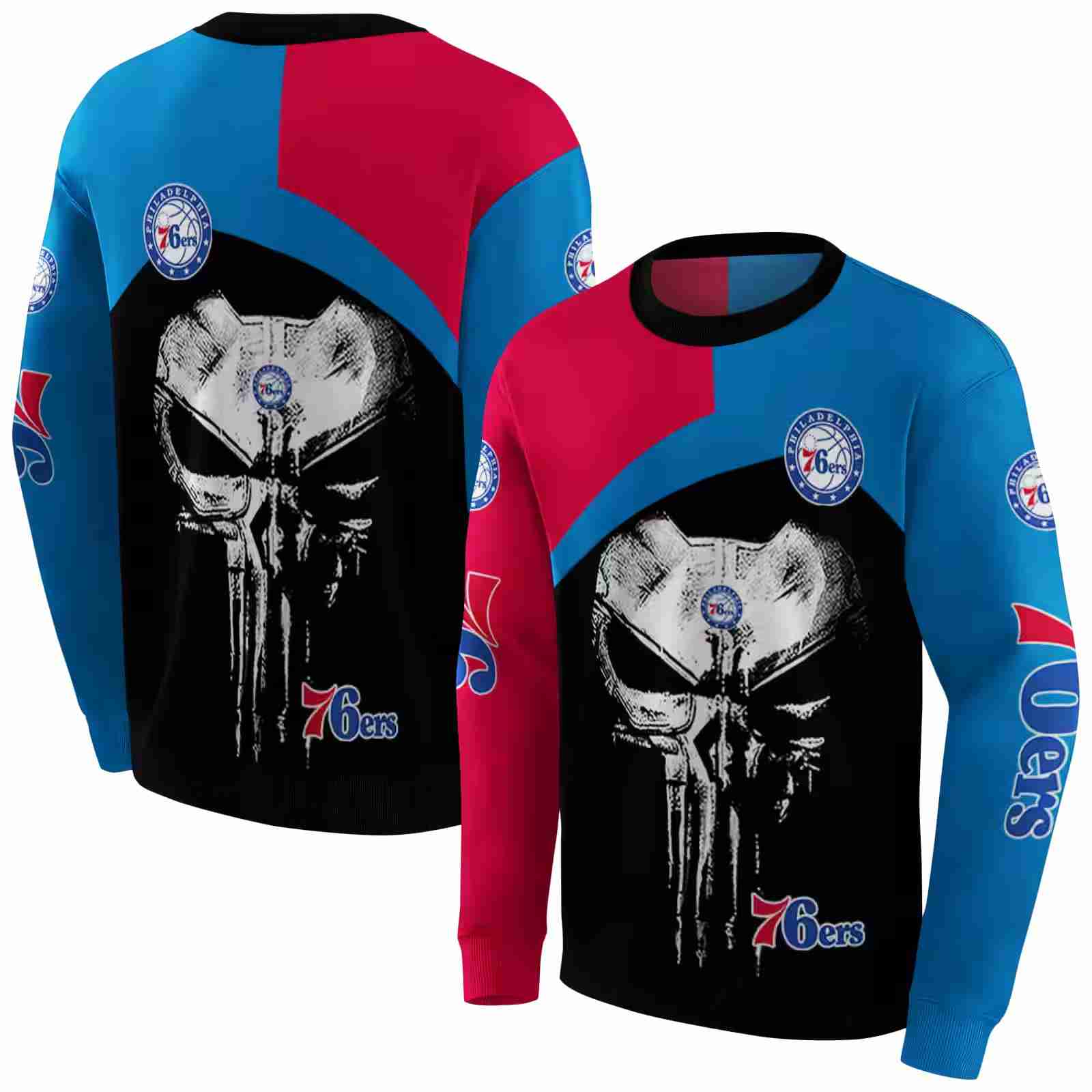 philadelphia 76ers skull punisher red black hoodie premium grade