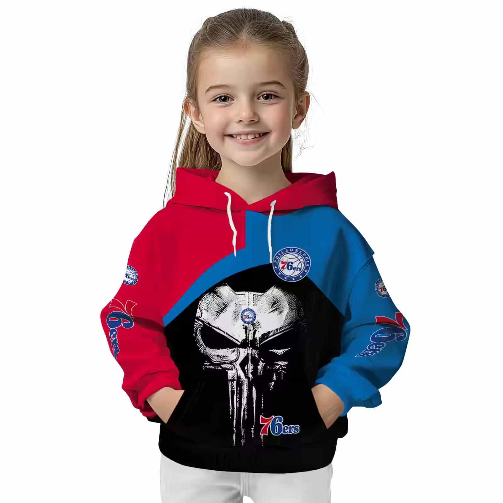 philadelphia 76ers skull punisher red black hoodie top rated