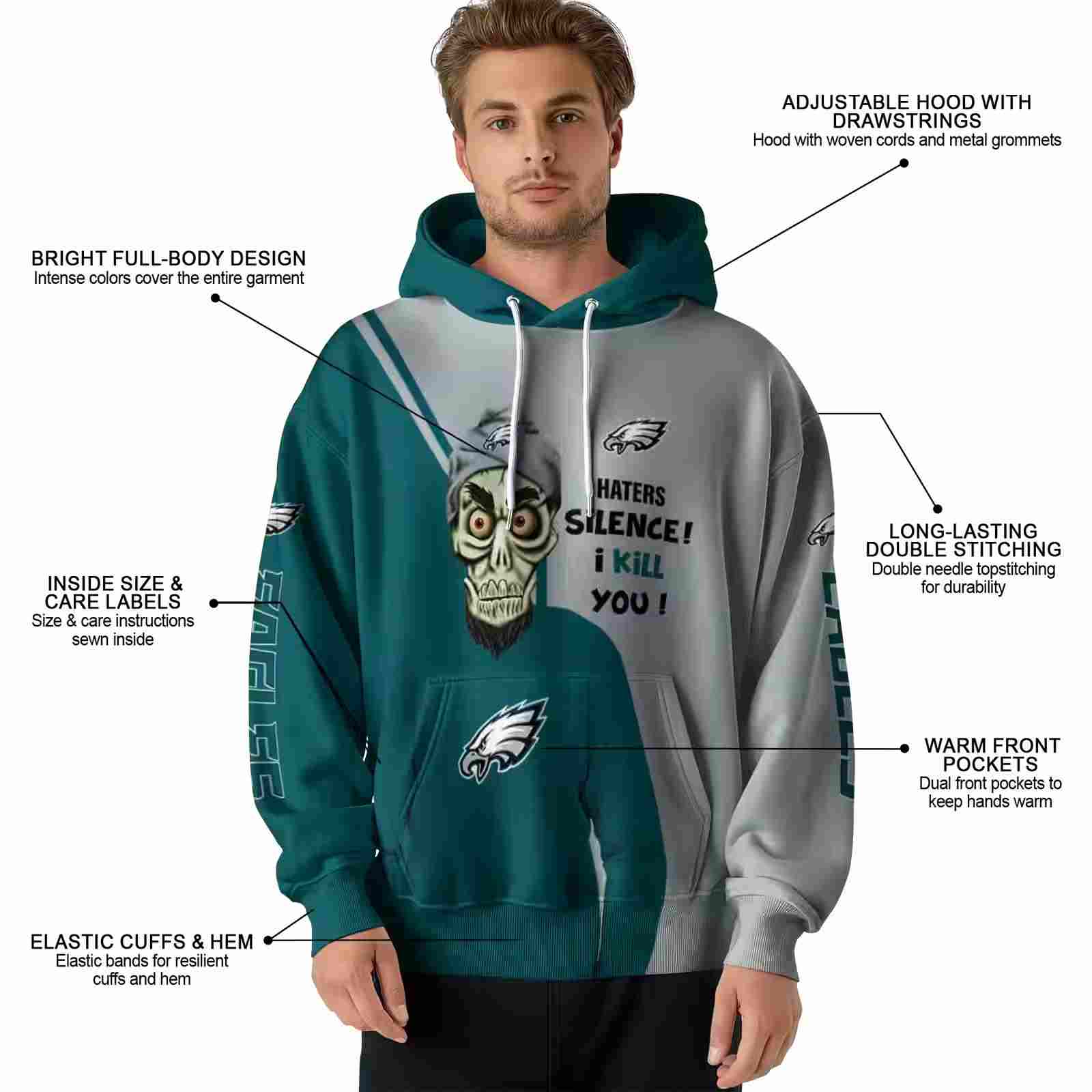 philadelphia eagles achmed skull green hoodie latest model