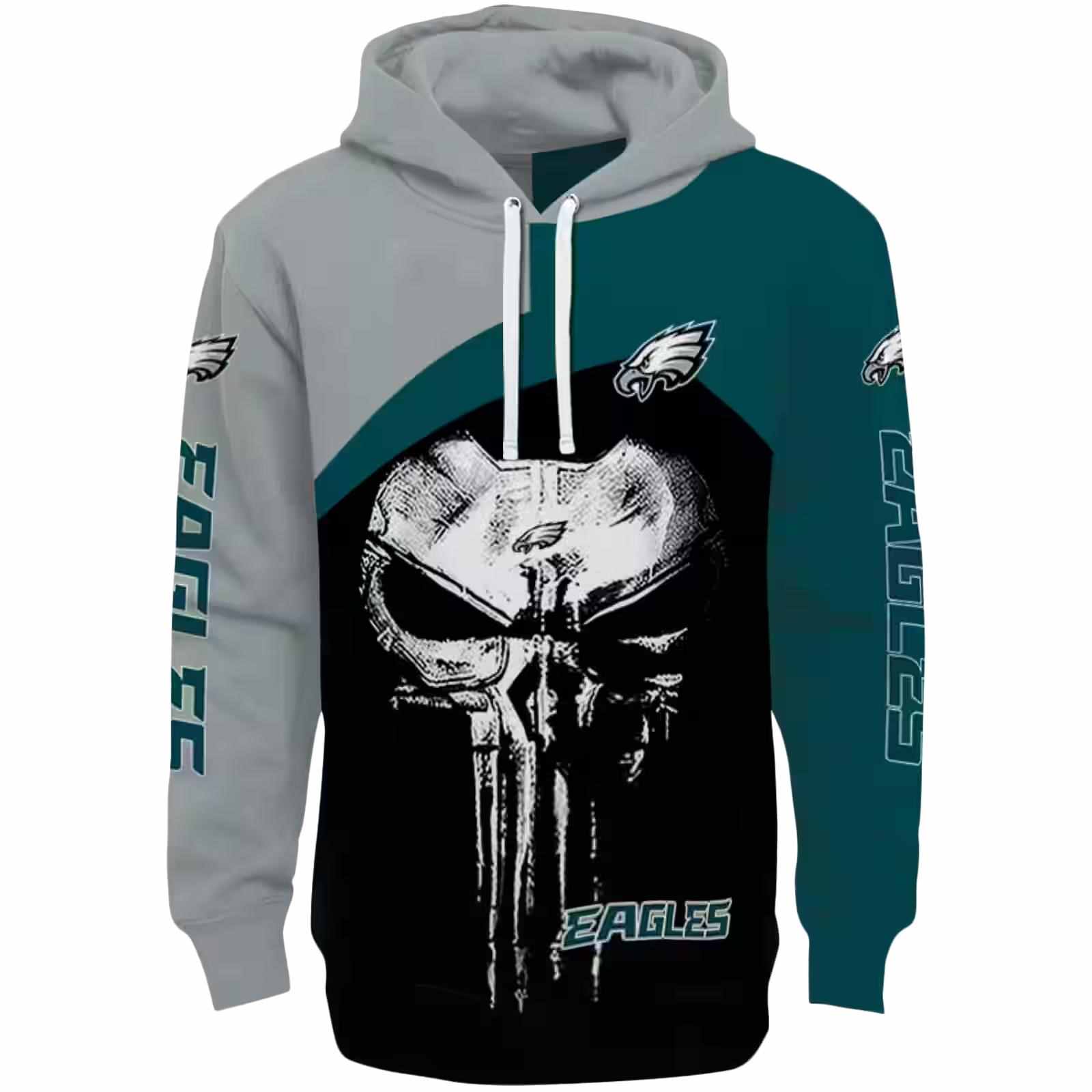 Philadelphia Eagles Skull Punisher Silver Black Hoodie