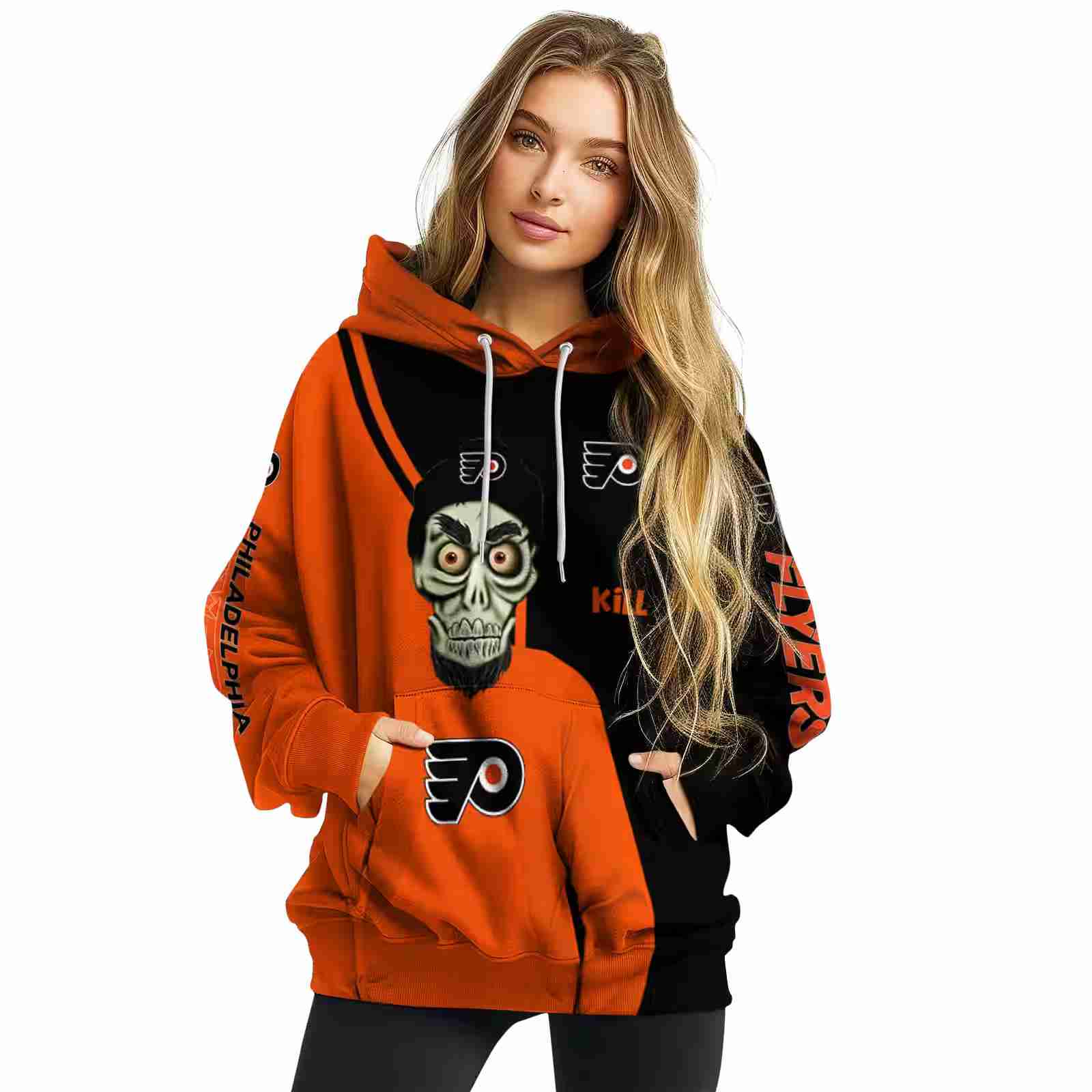 philadelphia flyers achmed skull orange hoodie high quality