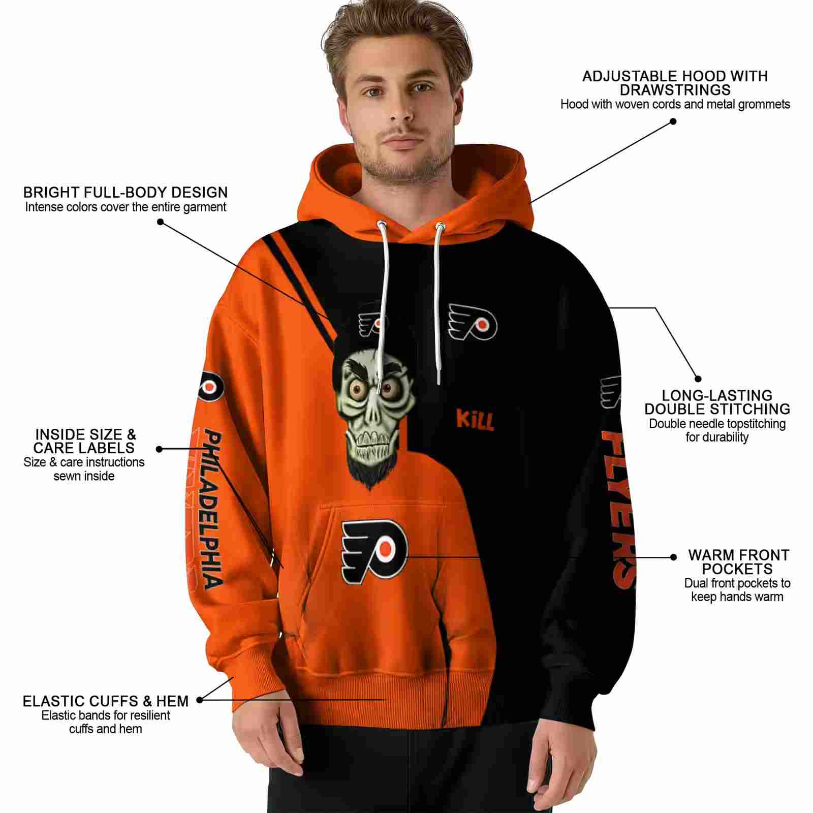 philadelphia flyers achmed skull orange hoodie latest model