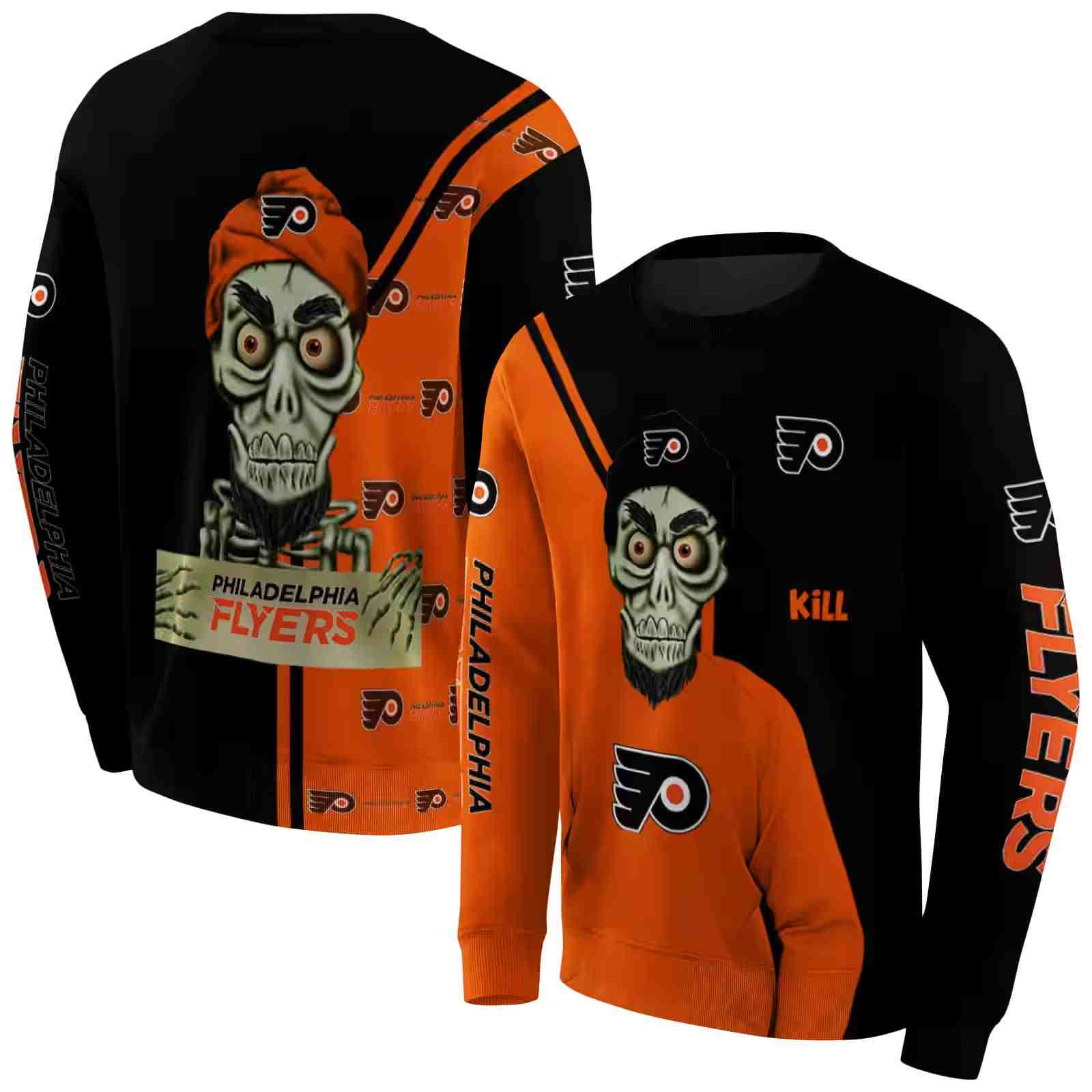 philadelphia flyers achmed skull orange hoodie premium grade