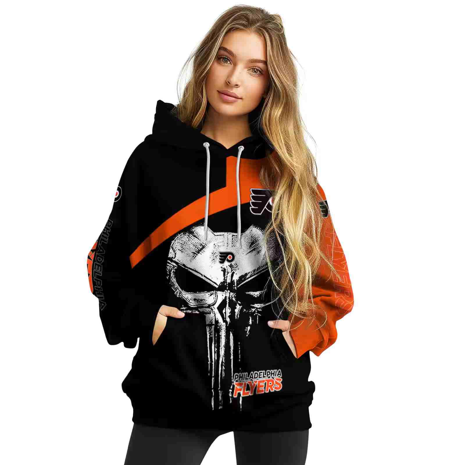 philadelphia flyers skull punisher black hoodie high quality