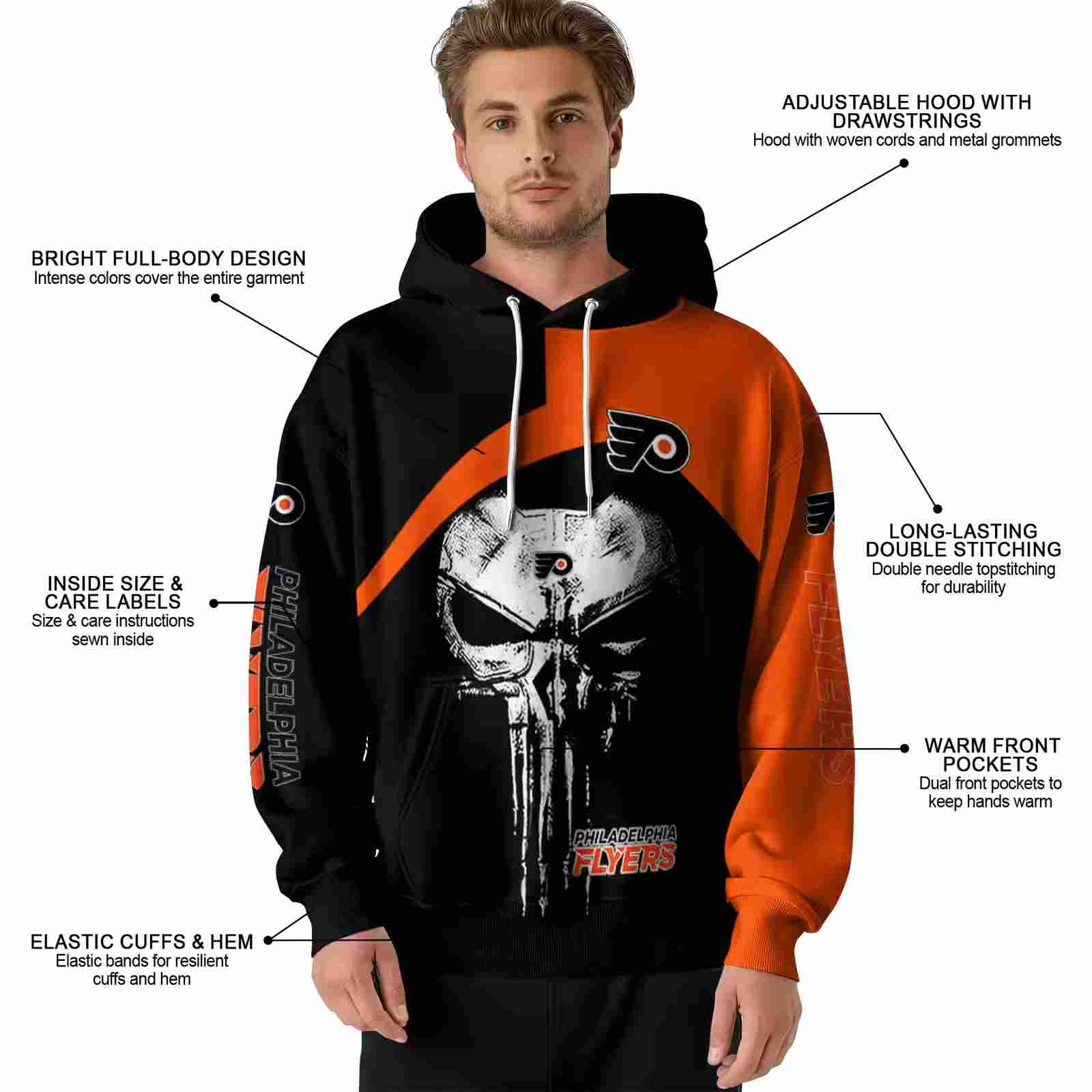 philadelphia flyers skull punisher black hoodie latest model