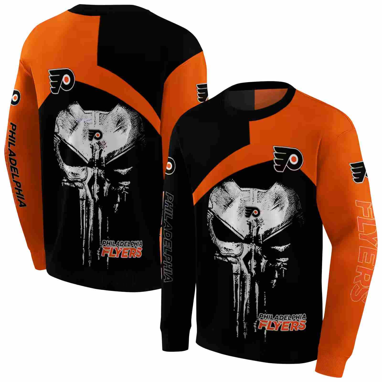 philadelphia flyers skull punisher black hoodie premium grade