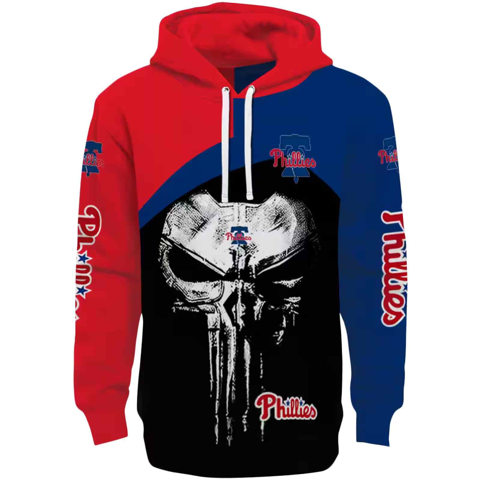 Philadelphia Phillies Skull Punisher Red Black Hoodie