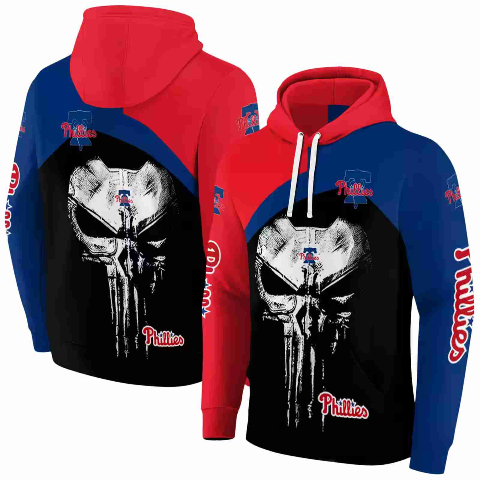 philadelphia phillies skull punisher red black hoodie fashion forward