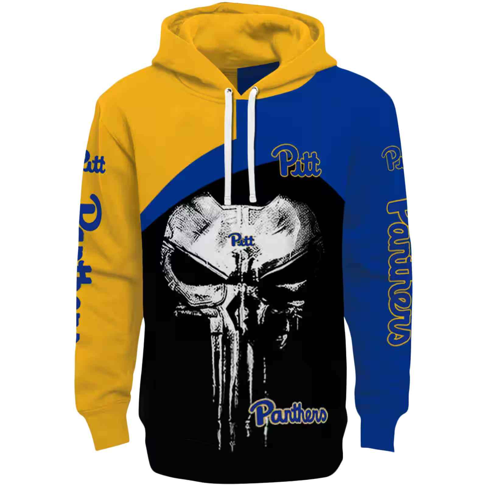 Pittsburgh Panthers Skull Punisher Gold Black Hoodie