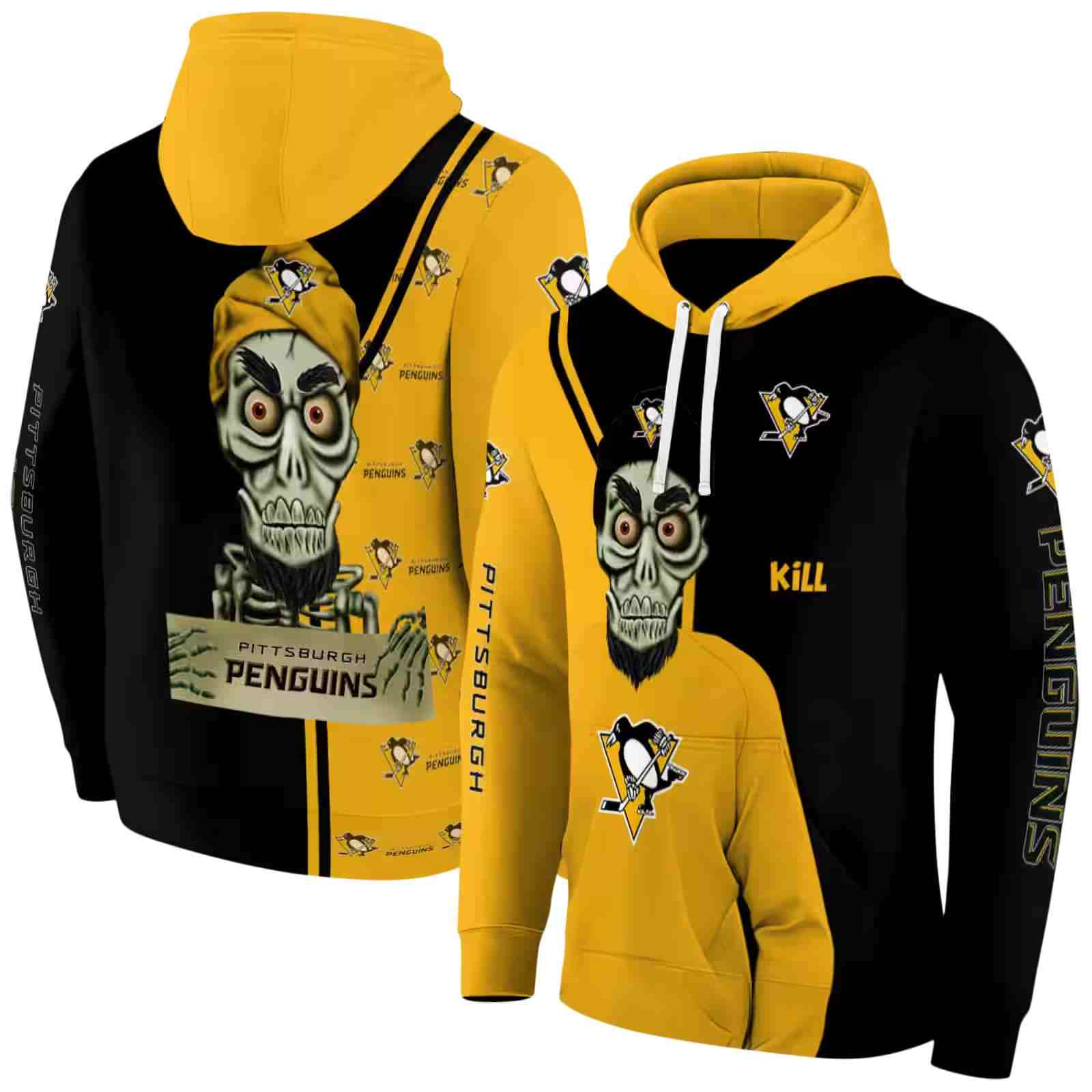 pittsburgh penguins achmed skull yellow hoodie fashion forward