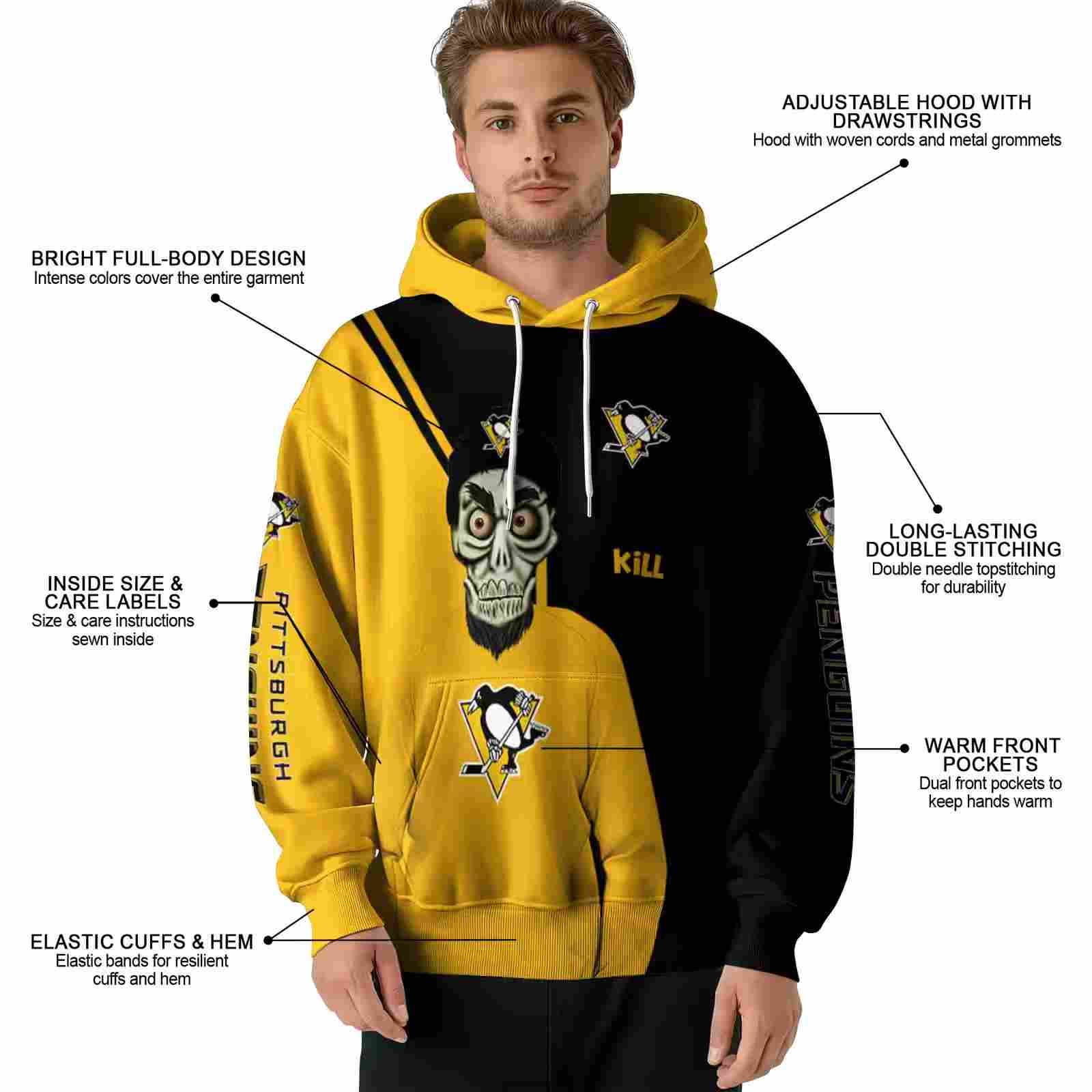 pittsburgh penguins achmed skull yellow hoodie latest model