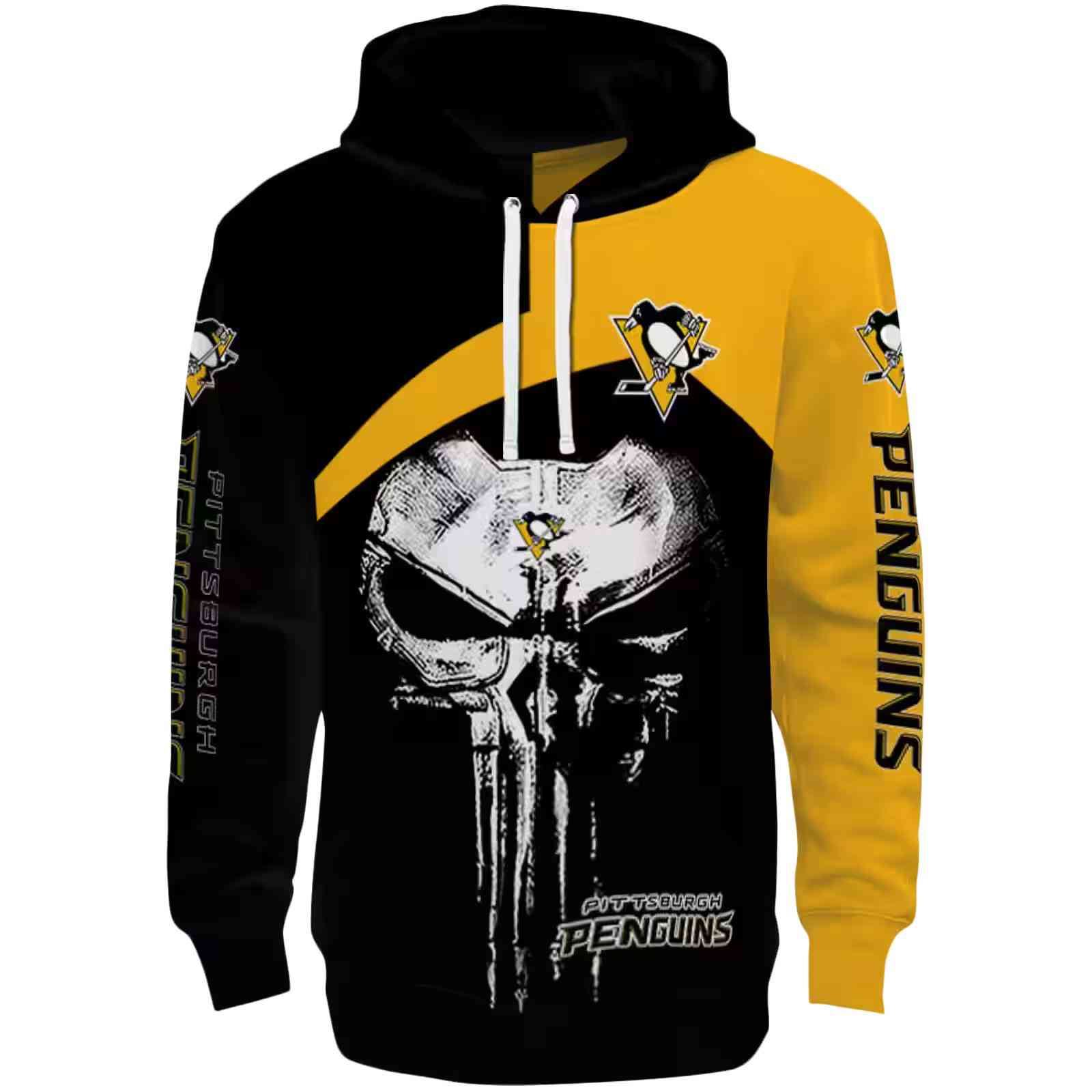 Pittsburgh Penguins Skull Punisher Black Hoodie