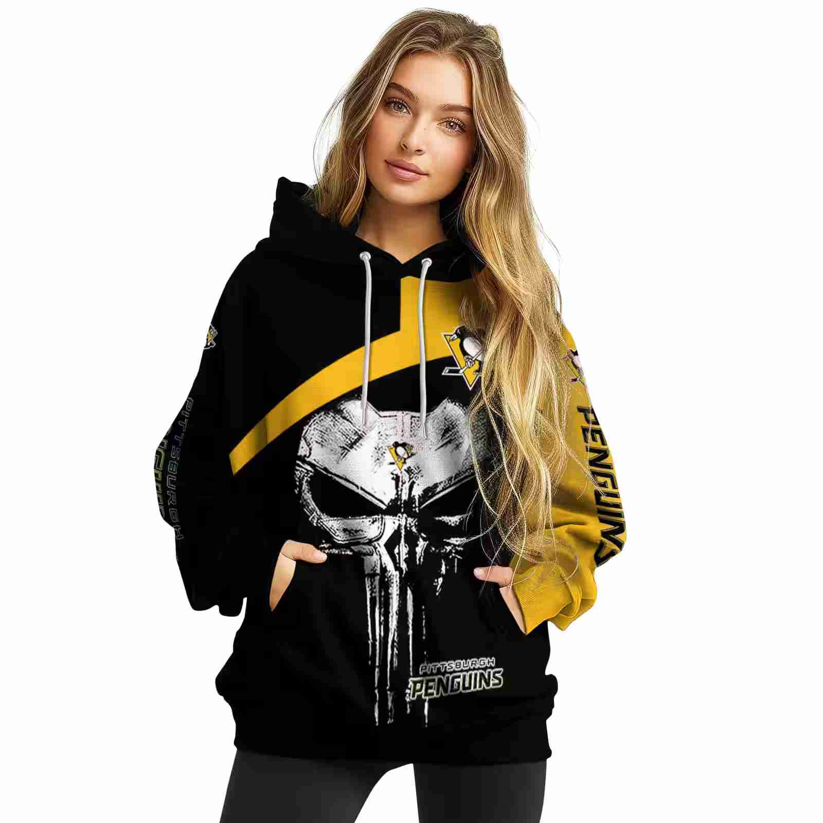 pittsburgh penguins skull punisher black hoodie high quality