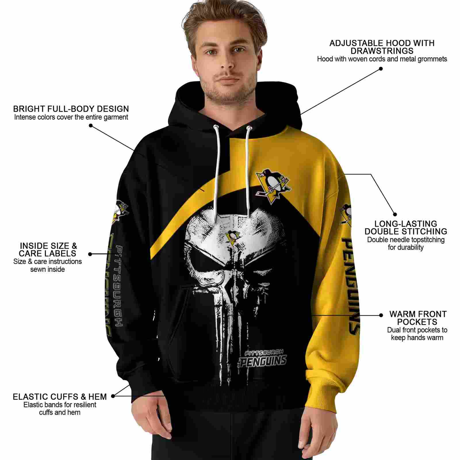 pittsburgh penguins skull punisher black hoodie latest model