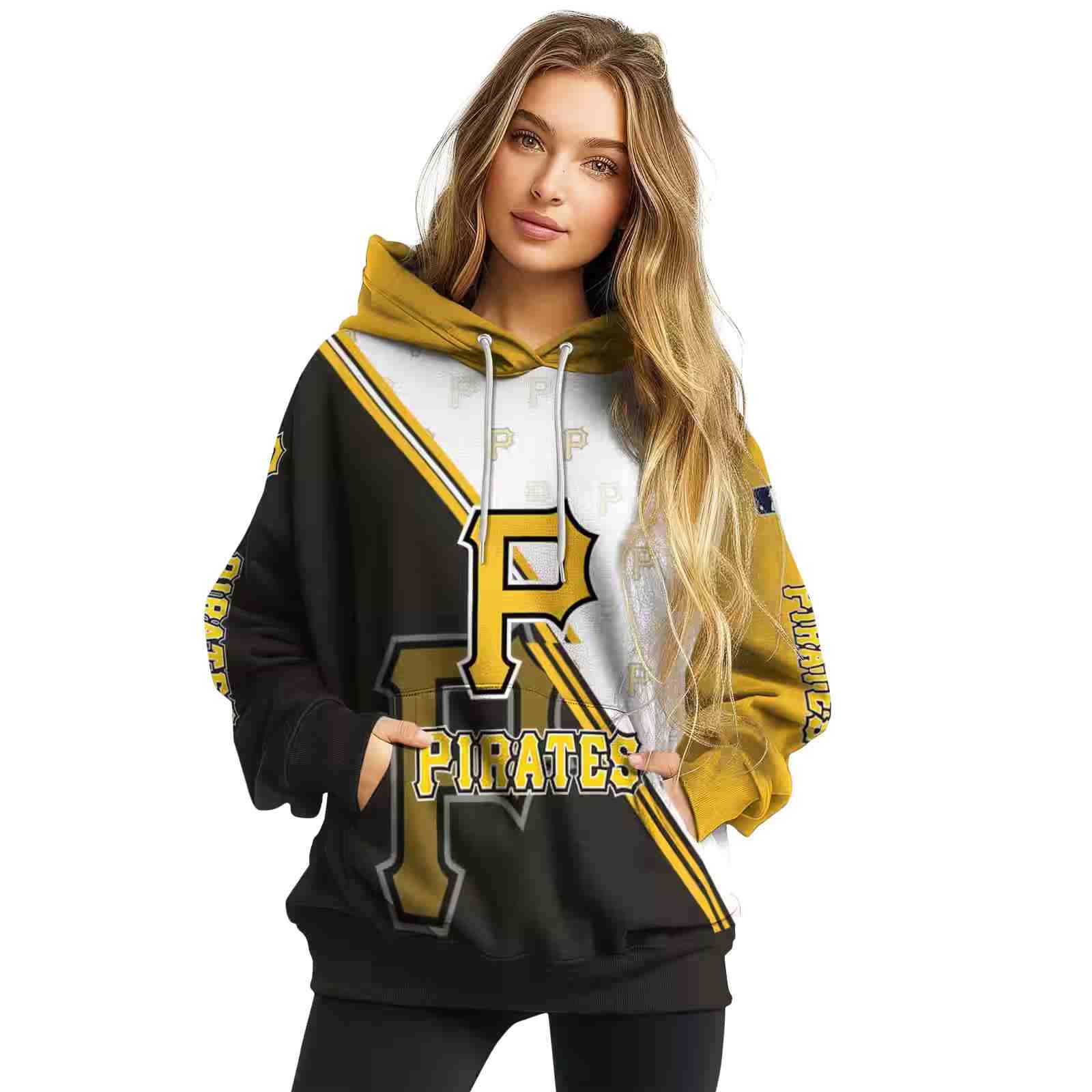 pittsburgh pirates diagonal stripe black white hoodie high quality