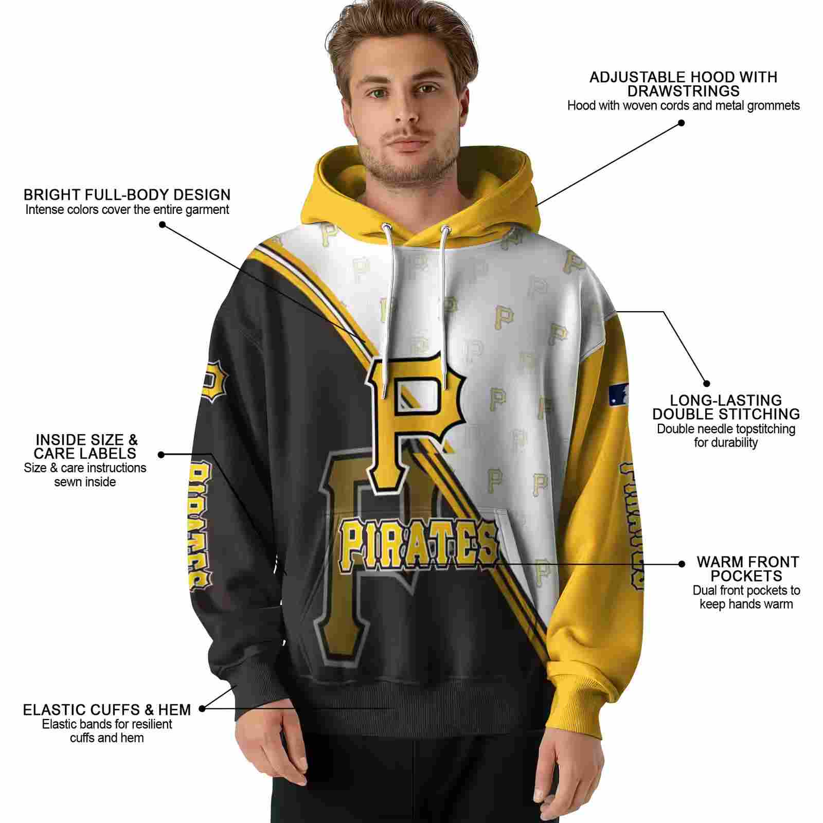 pittsburgh pirates diagonal stripe black white hoodie latest model