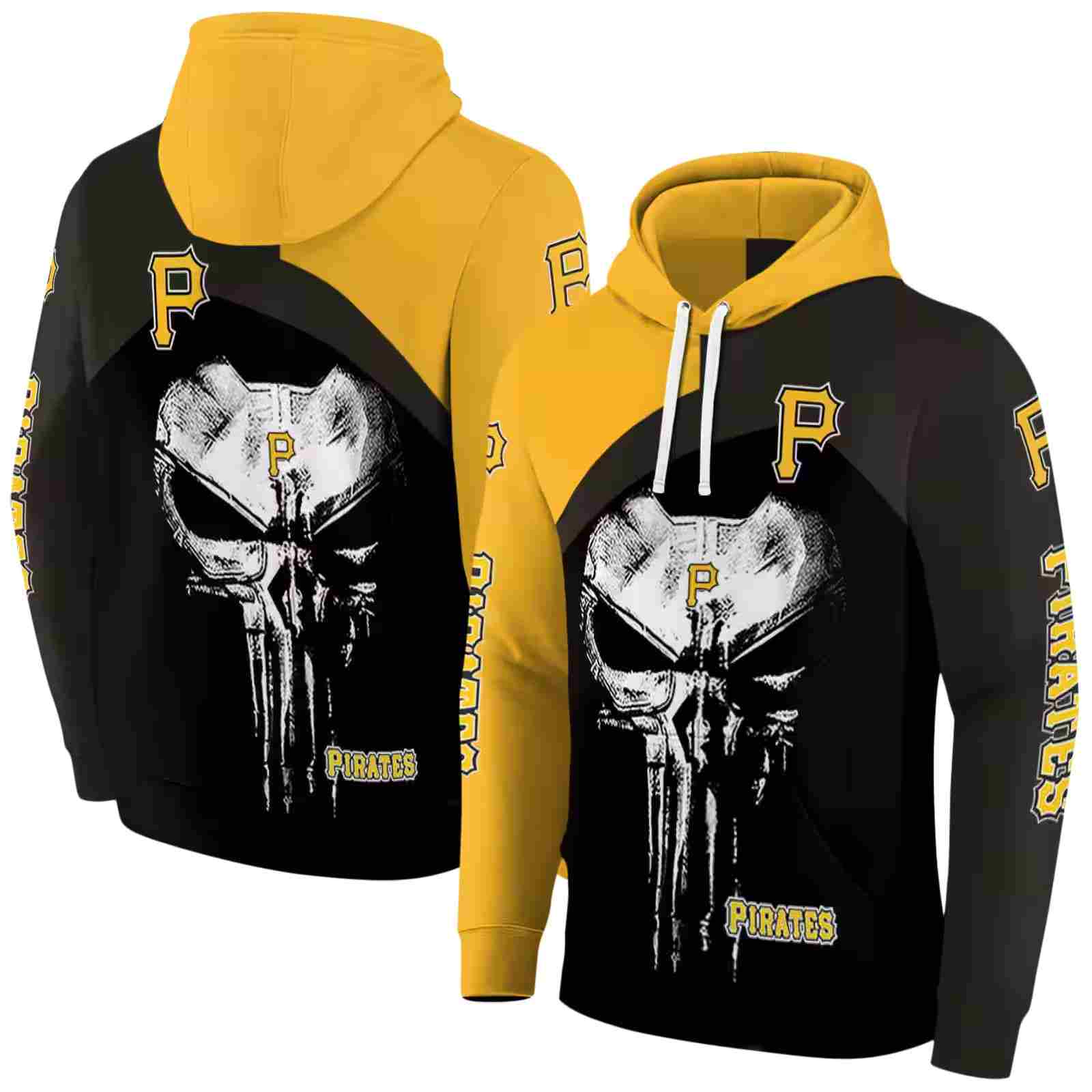 pittsburgh pirates skull punisher gold black hoodie fashion forward