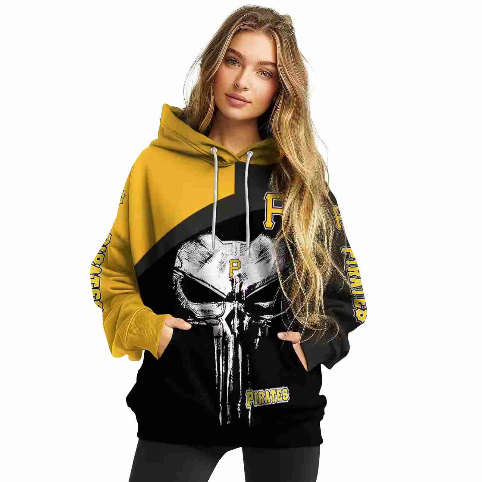 pittsburgh pirates skull punisher gold black hoodie high quality