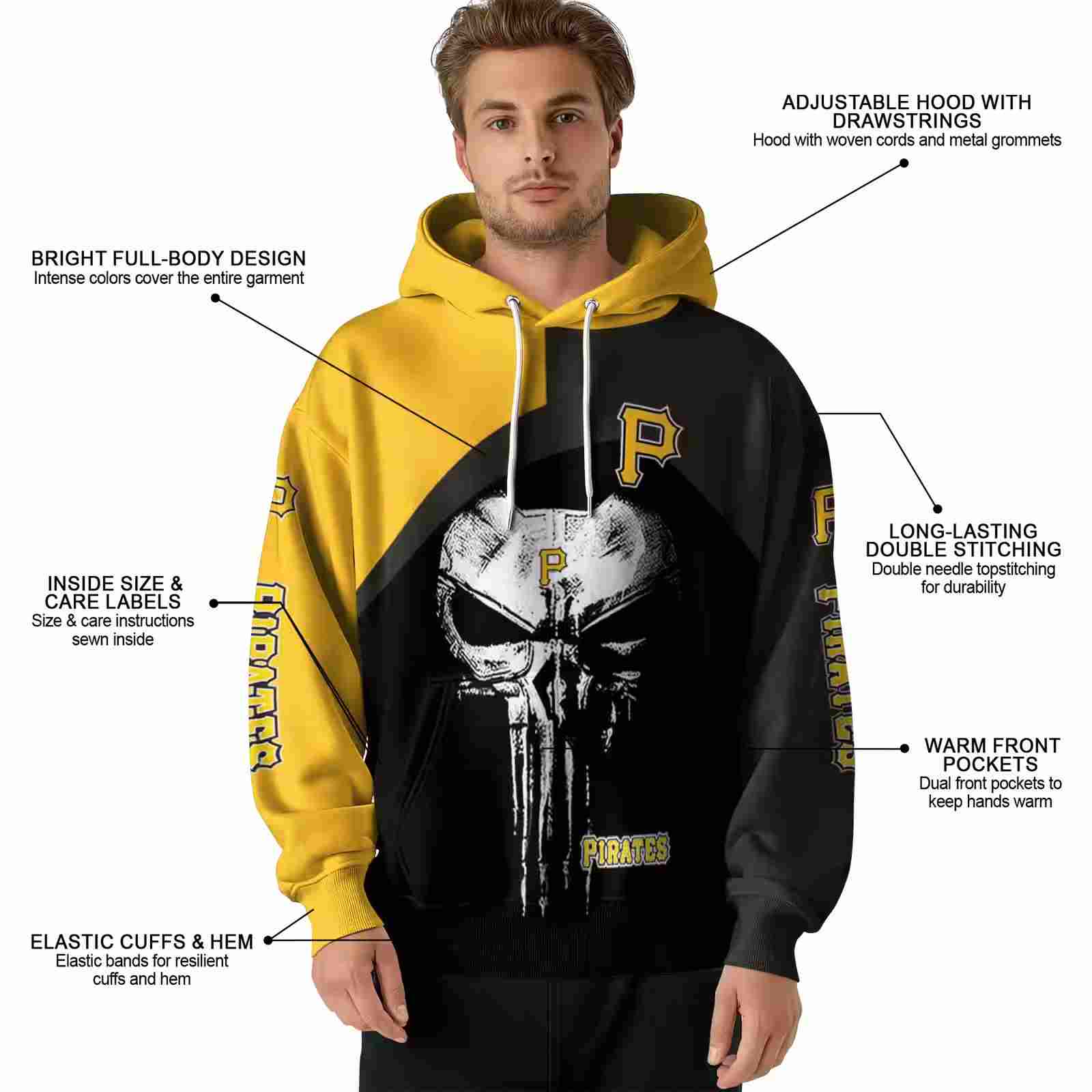 pittsburgh pirates skull punisher gold black hoodie latest model