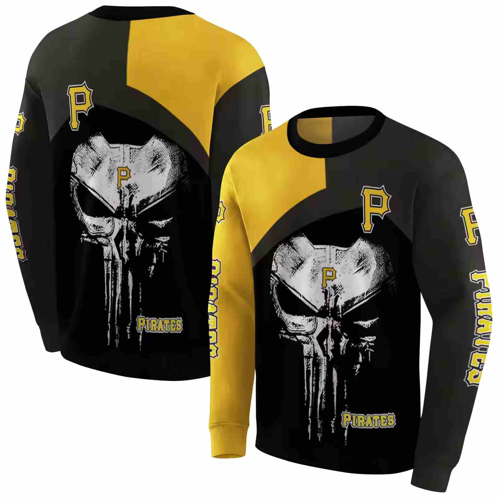 pittsburgh pirates skull punisher gold black hoodie premium grade