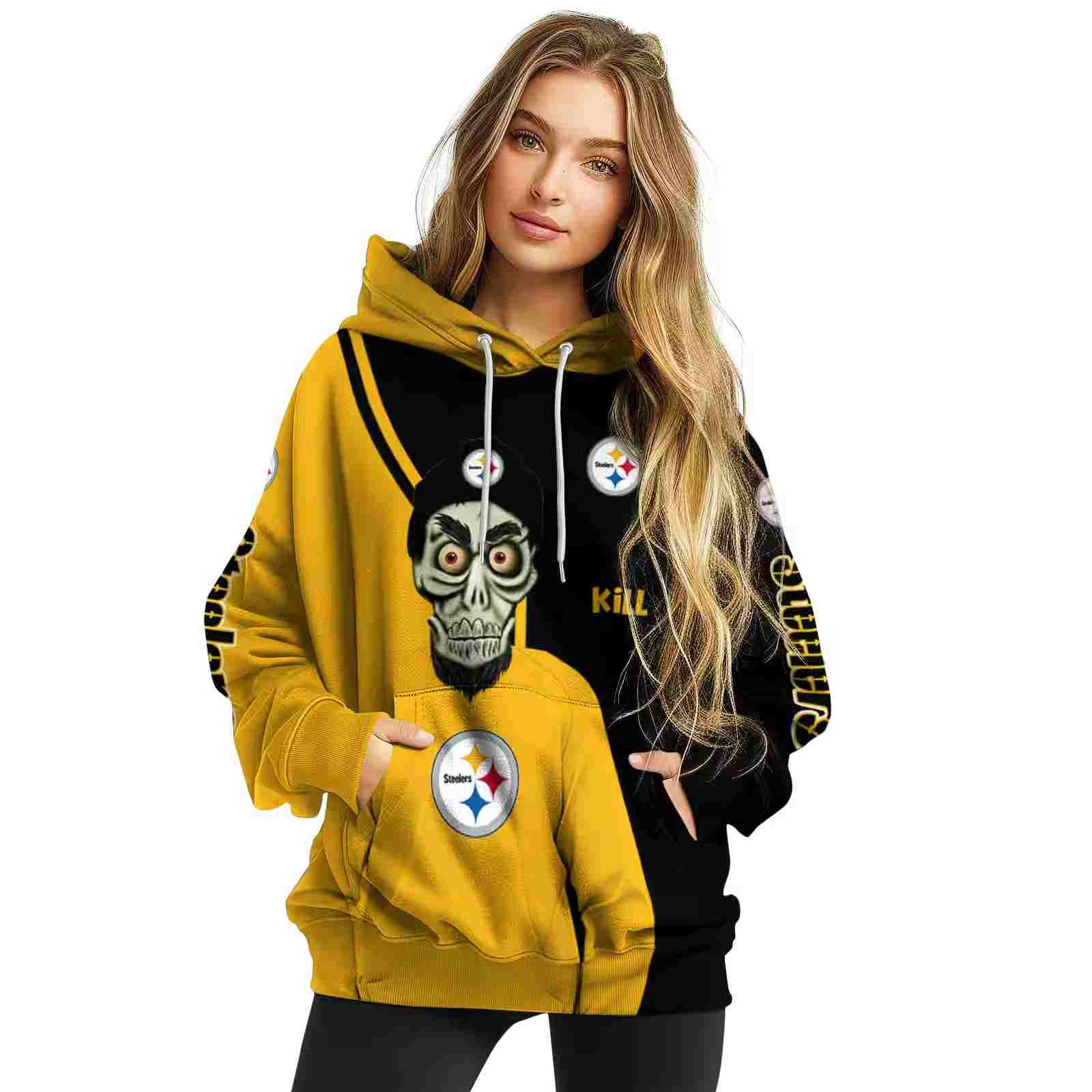 pittsburgh steelers achmed skull gold hoodie high quality