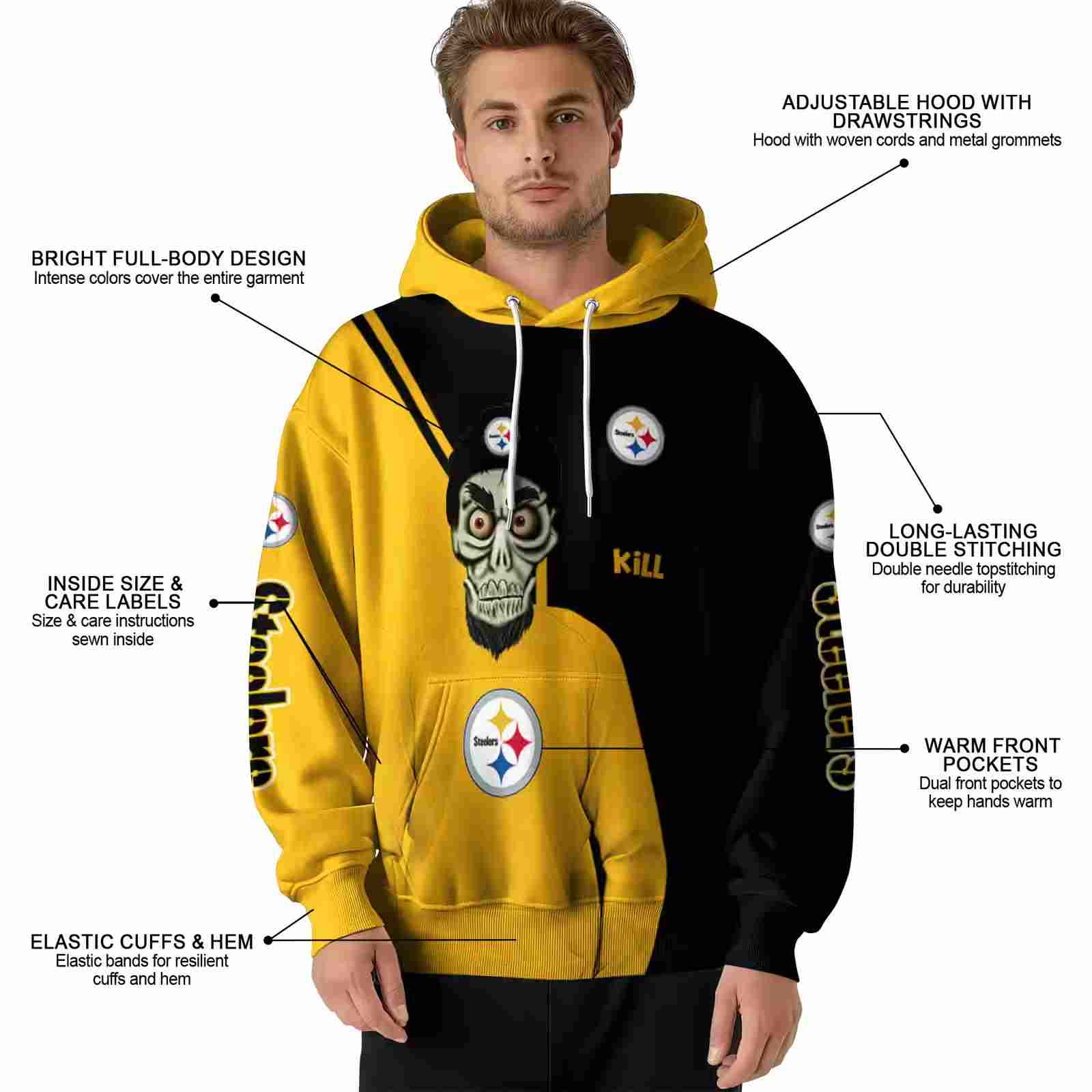 pittsburgh steelers achmed skull gold hoodie latest model