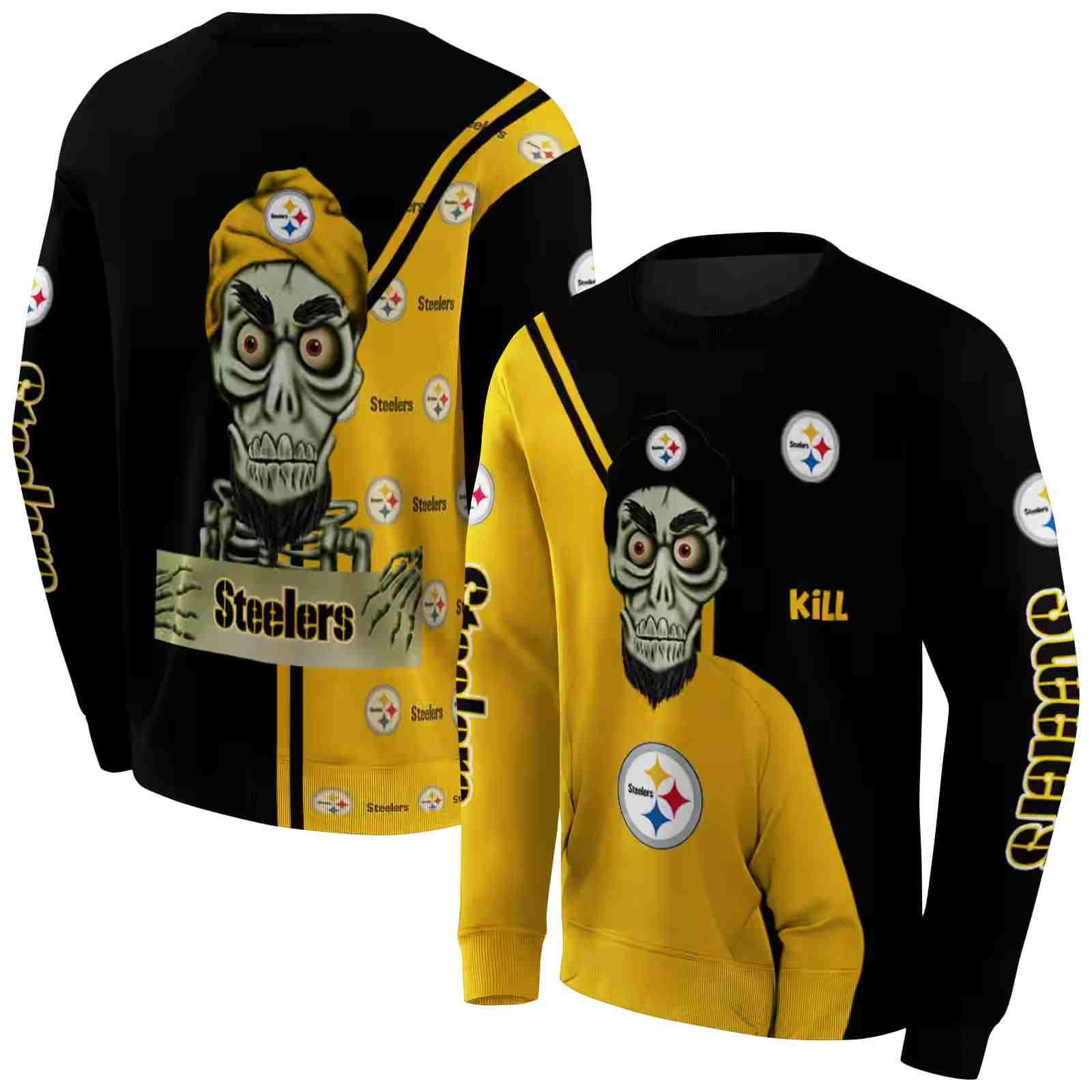 pittsburgh steelers achmed skull gold hoodie premium grade