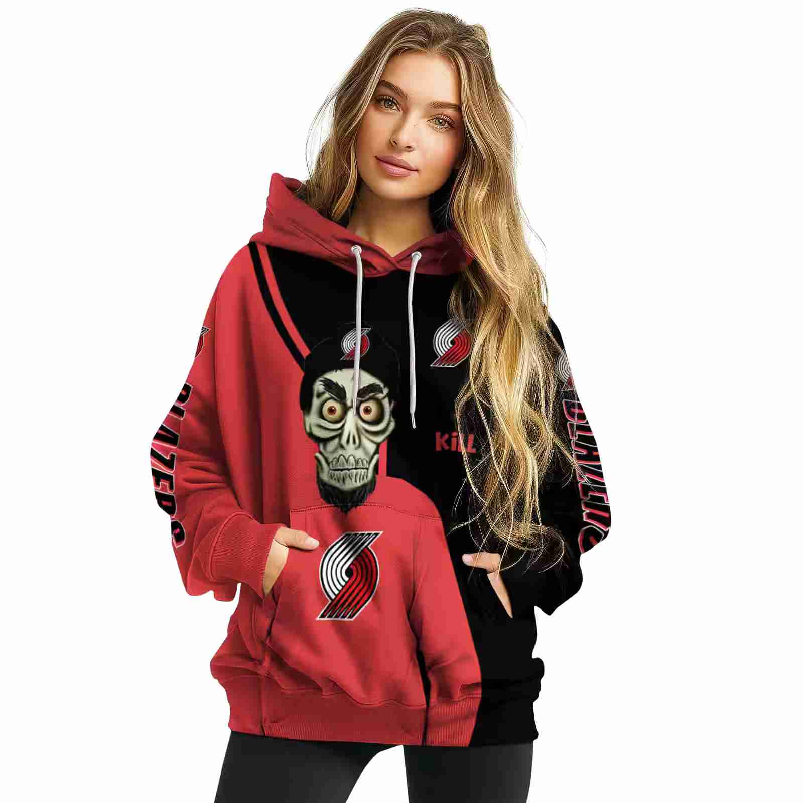 portland trail blazers achmed skull red hoodie high quality