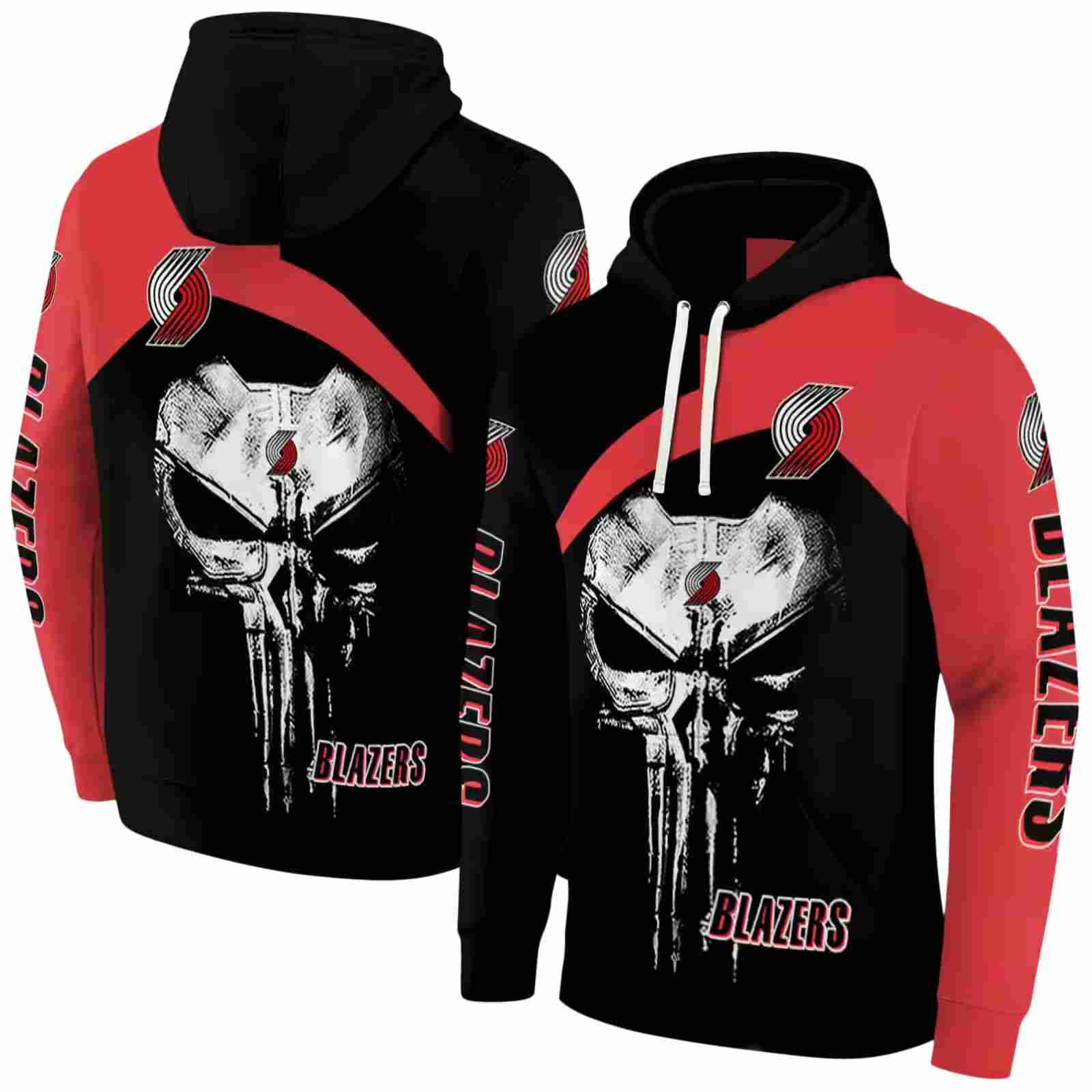 portland trail blazers skull punisher black hoodie fashion forward