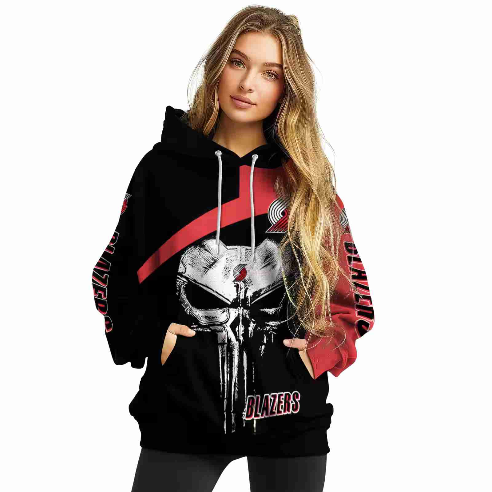 portland trail blazers skull punisher black hoodie high quality