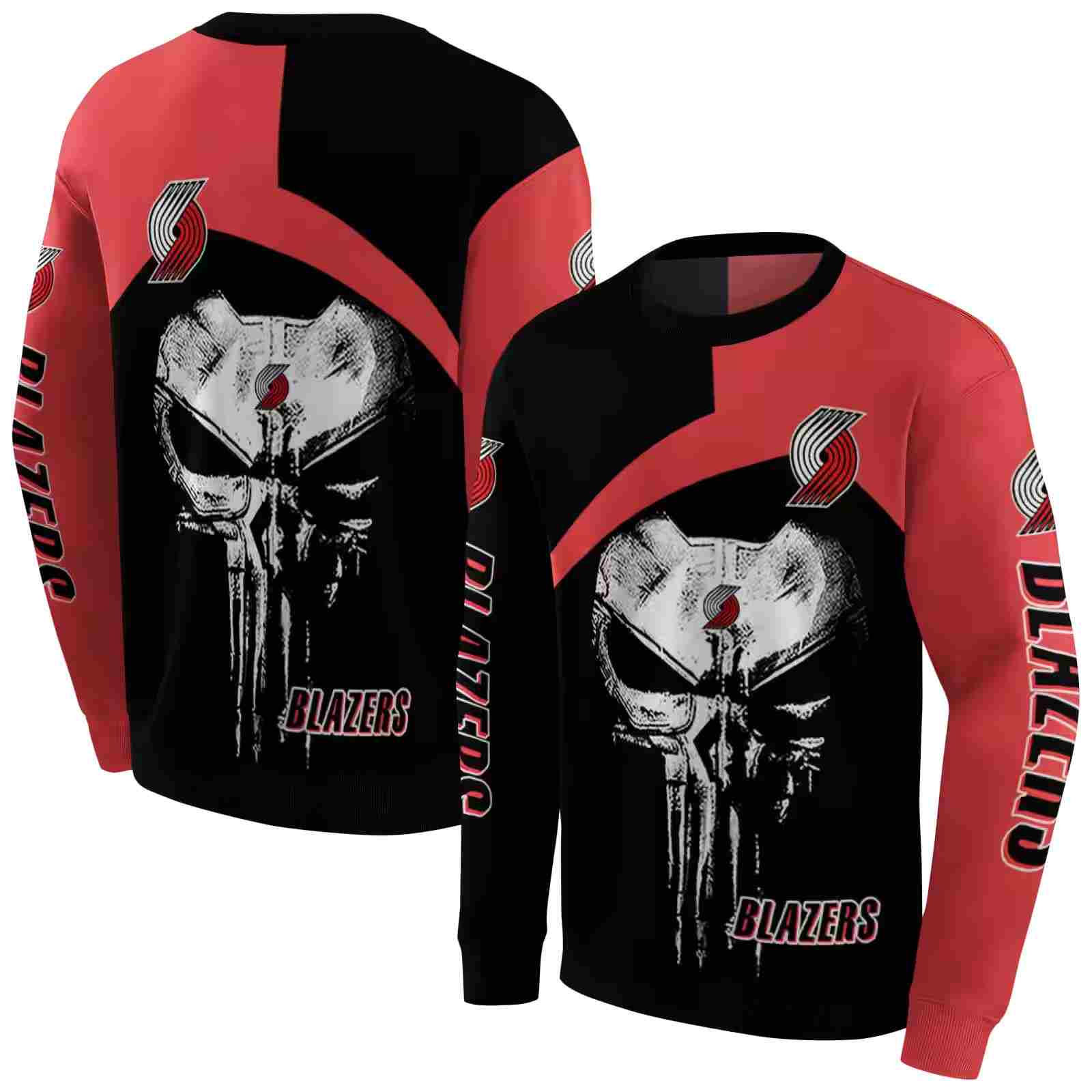 portland trail blazers skull punisher black hoodie premium grade