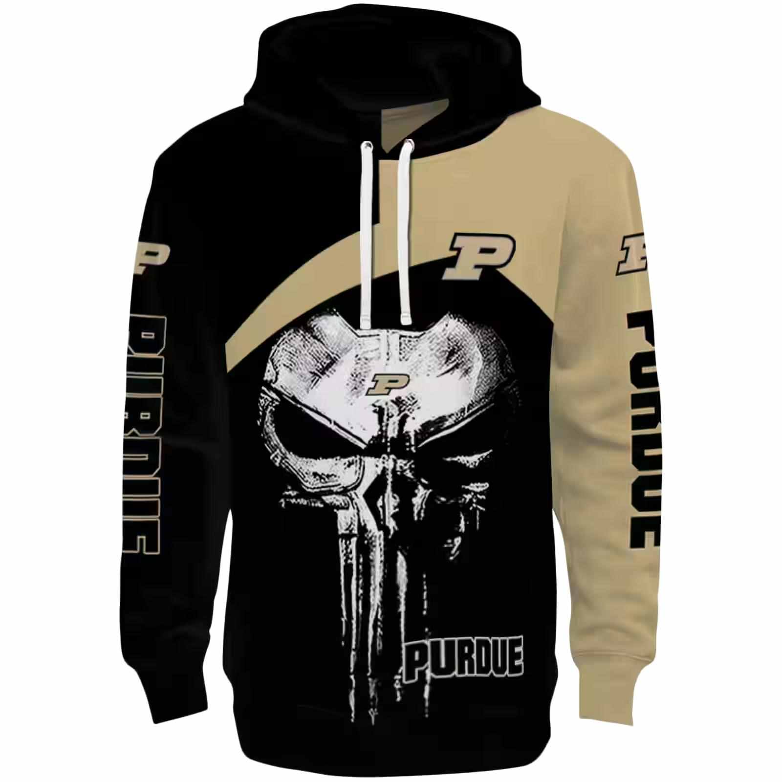 Purdue Boilermakers Skull Punisher Black Hoodie