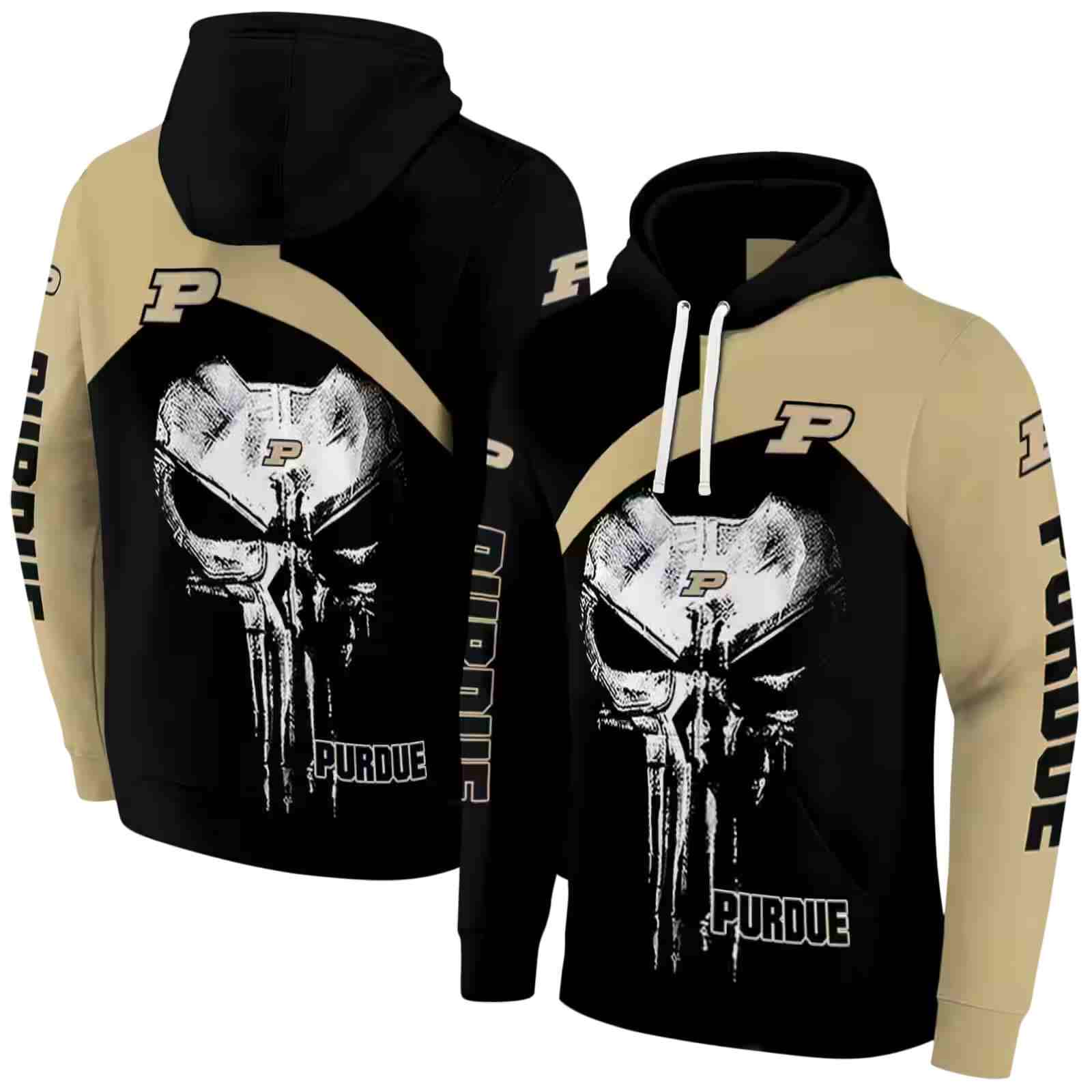 purdue boilermakers skull punisher black hoodie fashion forward