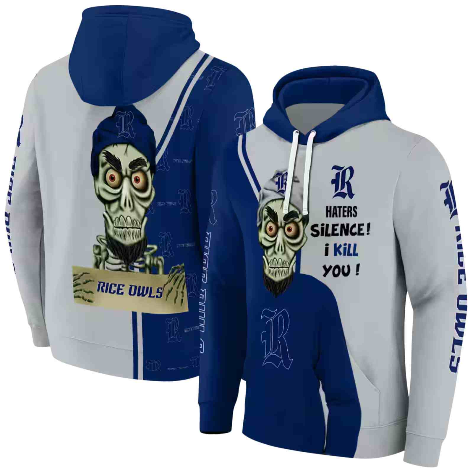 rice owls achmed skull navy blue hoodie fashion forward