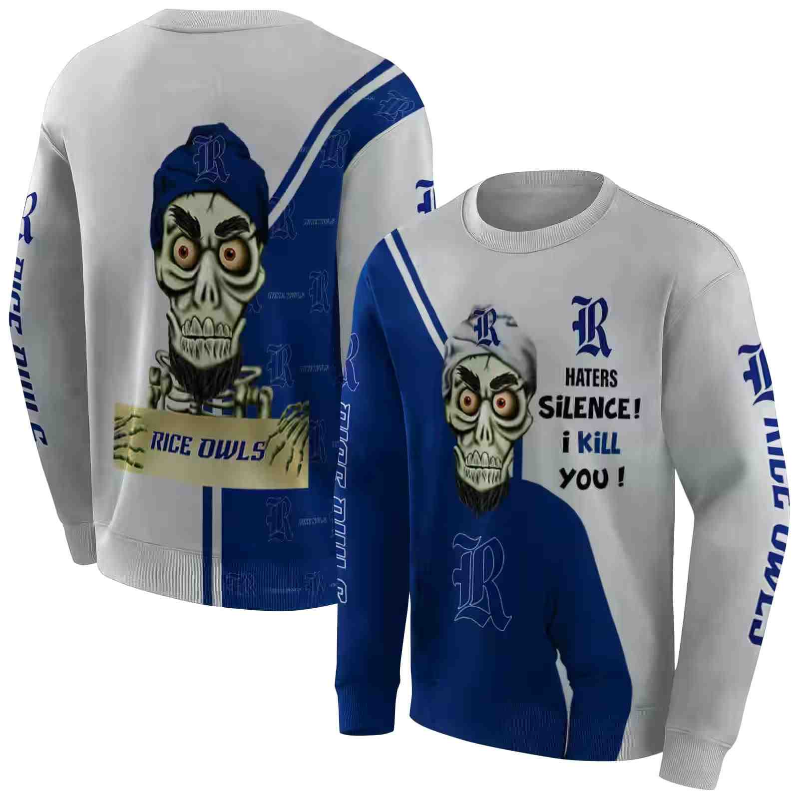 rice owls achmed skull navy blue hoodie premium grade
