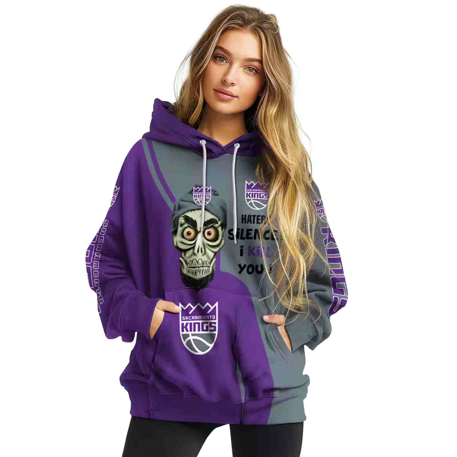 sacramento kings achmed skull purple hoodie high quality