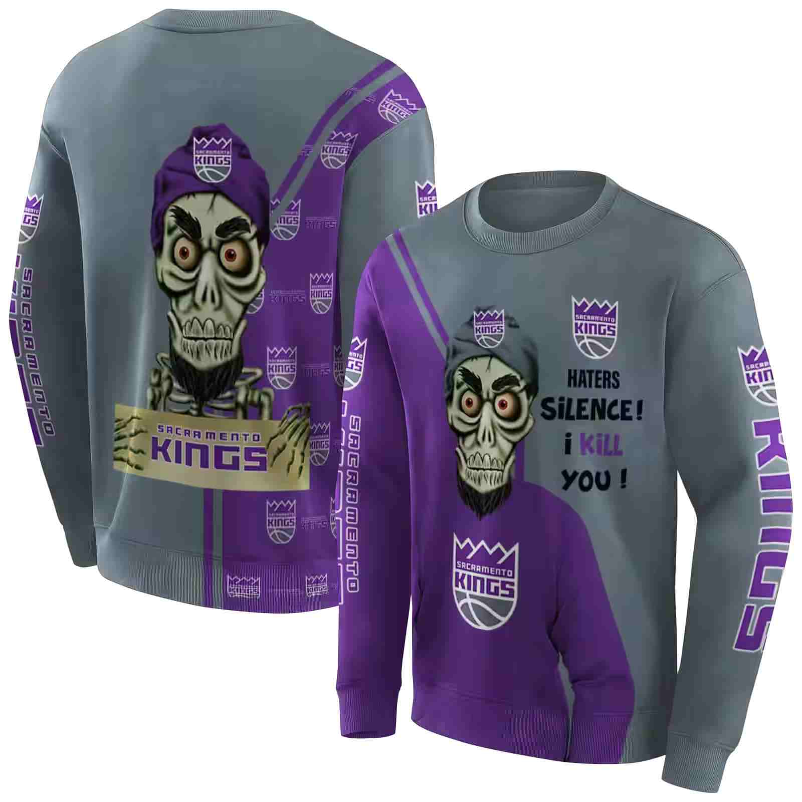 sacramento kings achmed skull purple hoodie premium grade