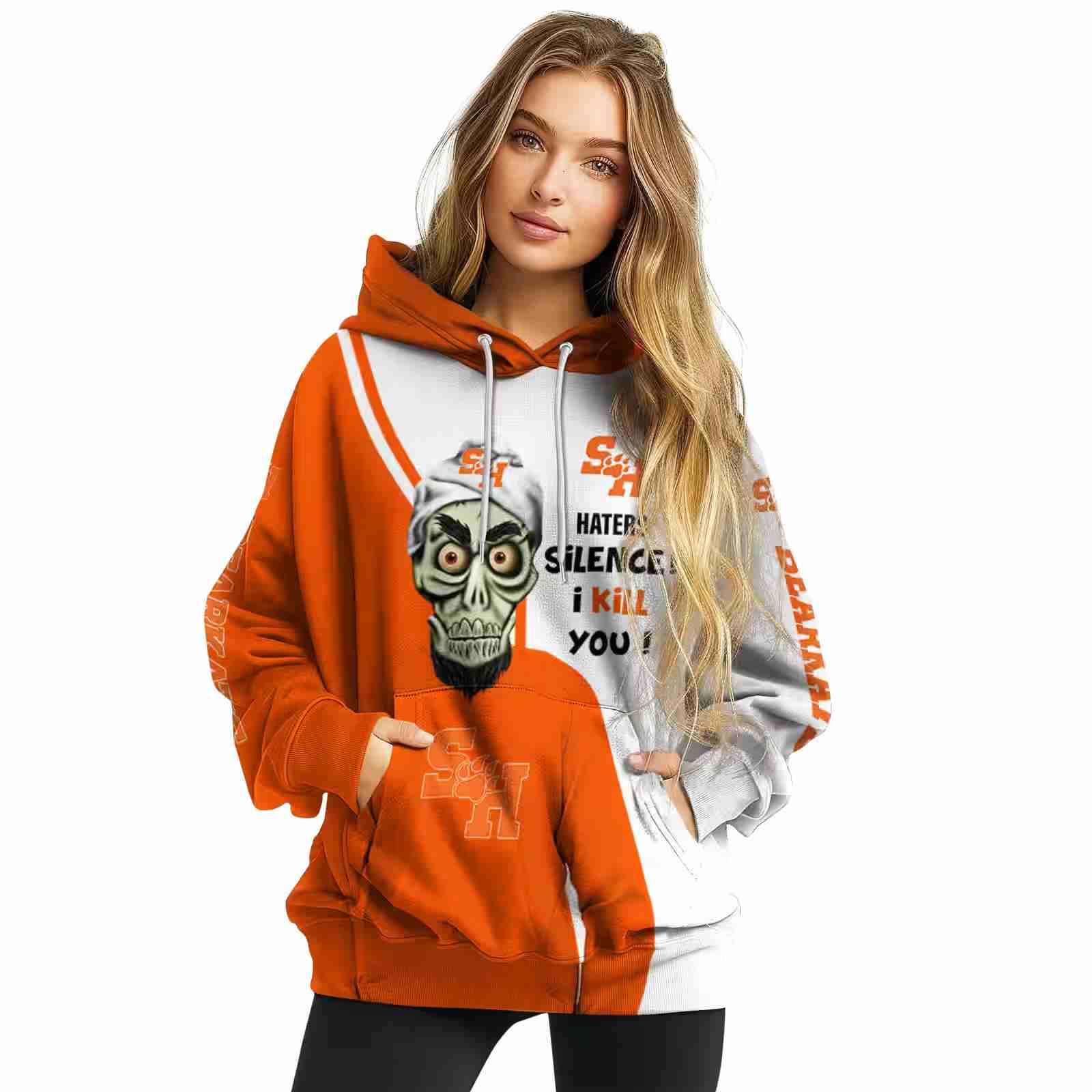 sam houston bearkats achmed skull orange hoodie high quality