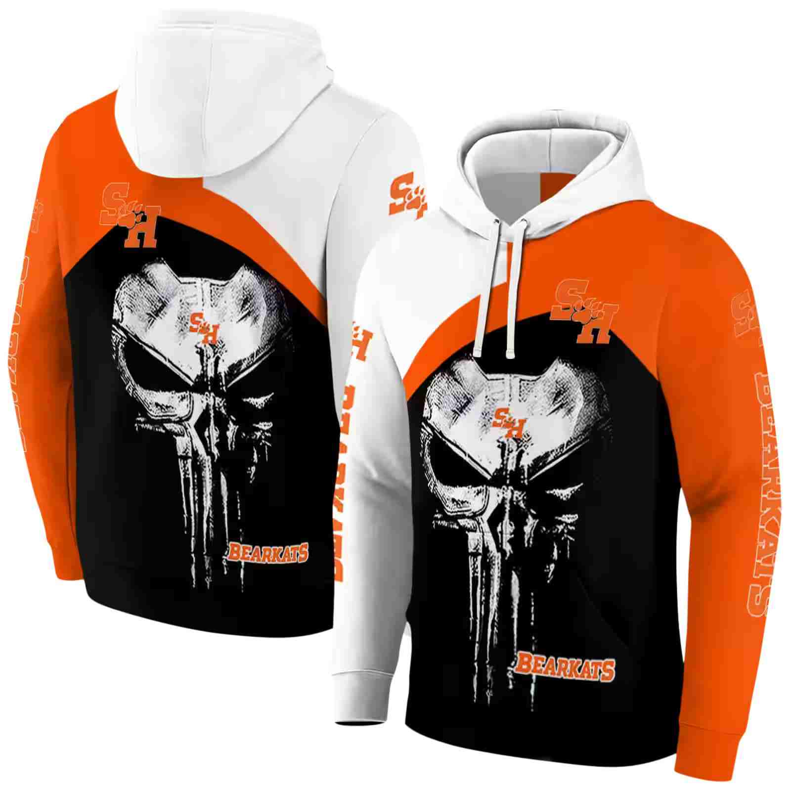 sam houston bearkats skull punisher white black hoodie fashion forward