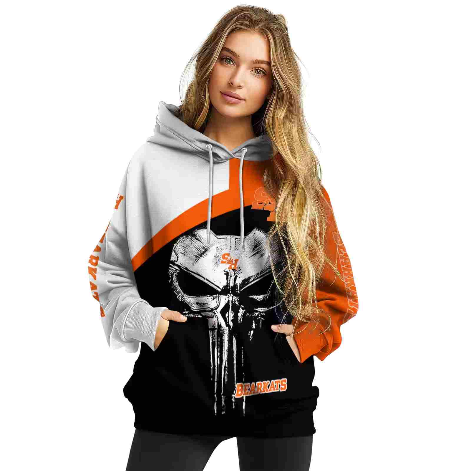 sam houston bearkats skull punisher white black hoodie high quality