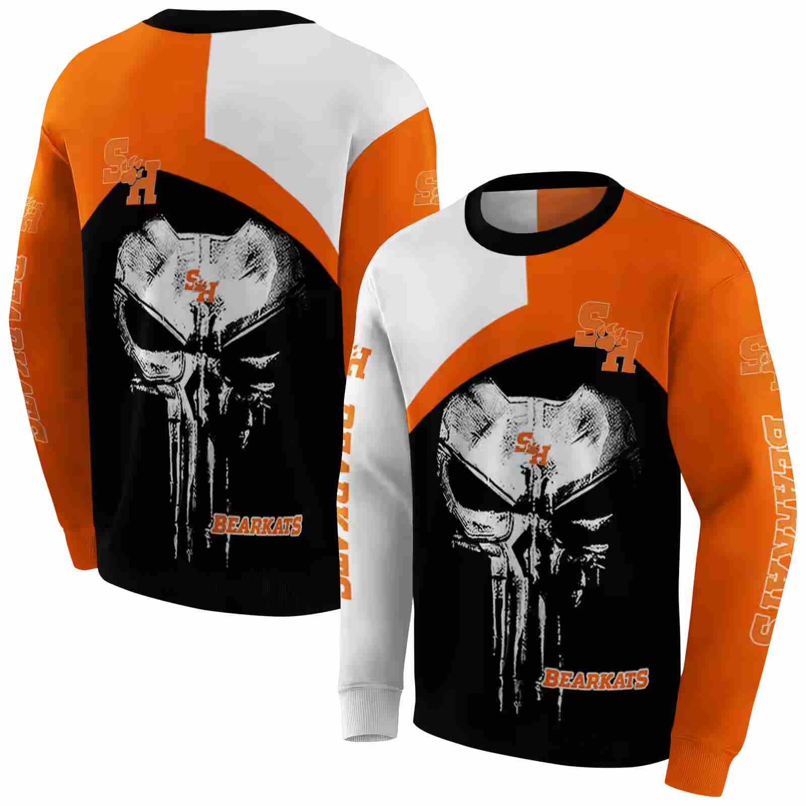 sam houston bearkats skull punisher white black hoodie premium grade