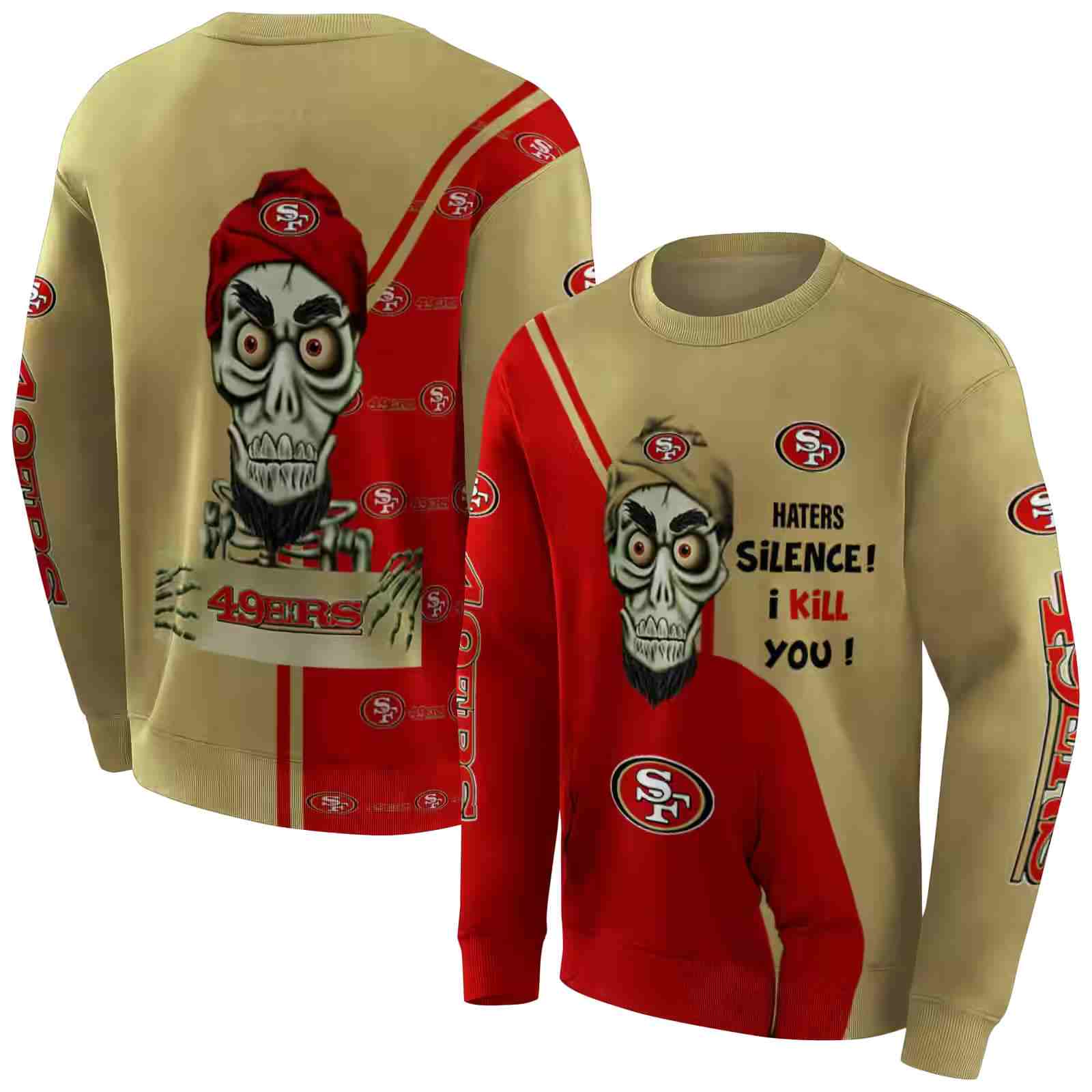 san francisco 49ers achmed skull red hoodie premium grade